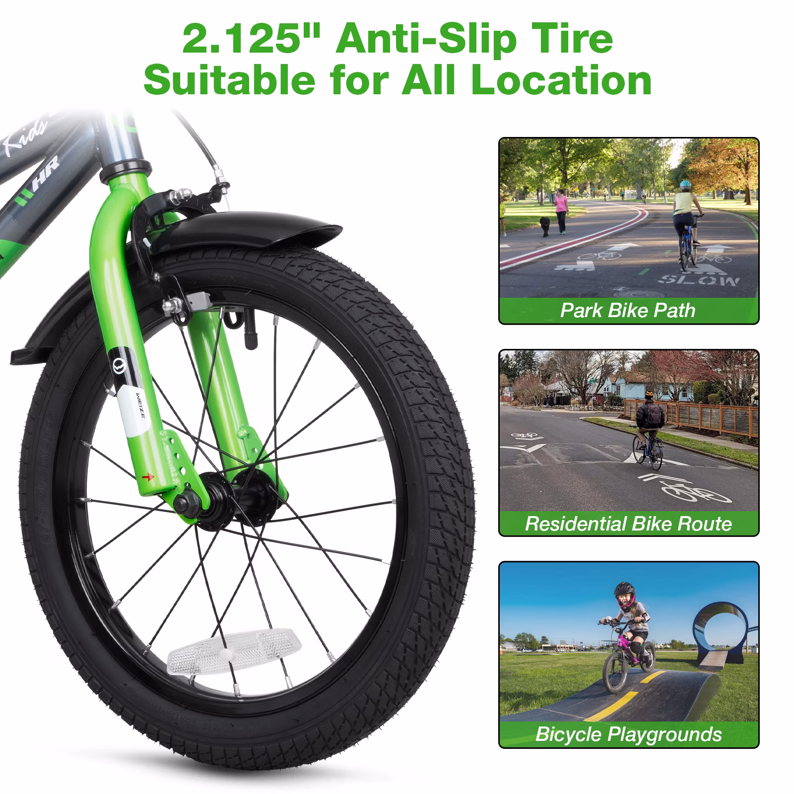 Hykolity Kids Bike, 16 Inch Children Bicycle for Boys & Girls Ages 4-6 Years Old, Rider Height 38-48 Inch, Sport Bike BMX Freestyle Handlebar Black Green - Image 2