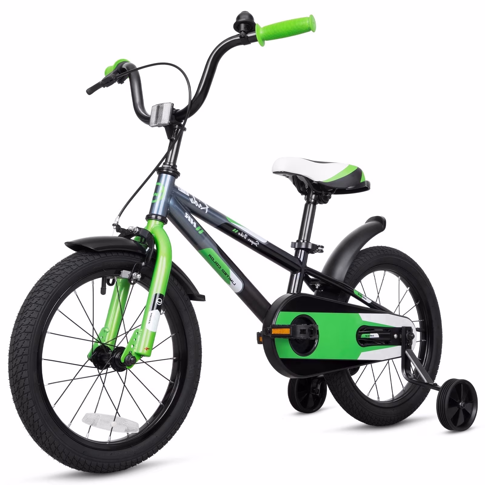 Hykolity Kids Bike, 16 Inch Children Bicycle for Boys & Girls Ages 4-6 Years Old, Rider Height 38-48 Inch, Sport Bike BMX Freestyle Handlebar Black Green