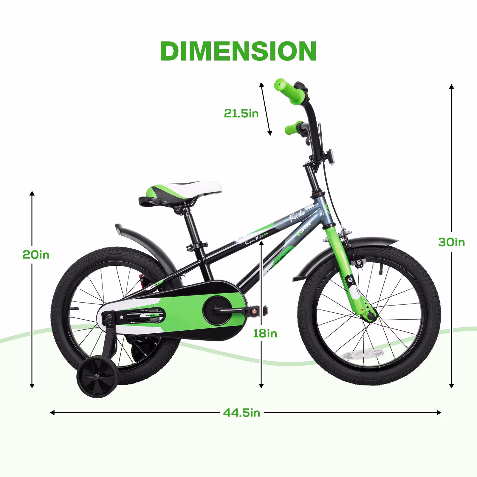Hykolity Kids Bike, 16 Inch Children Bicycle for Boys & Girls Ages 4-6 Years Old, Rider Height 38-48 Inch, Sport Bike BMX Freestyle Handlebar Black Green - Image 4