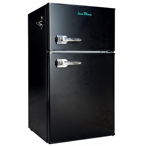 IceBlue 3.1 Cu.ft Retro Mini Fridge with Top Freezer, 2-Door Compact Refrigerator, Adjustable Temperature, with Bottle opener, Removable Glass Shelves, Black