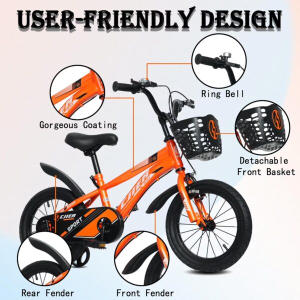 ICEELF 14 inch Kids Bike, Carbon Steel Frame, Dual Brakes, Adjustable Seat,Training Wheels for Boys Girls Ages 3