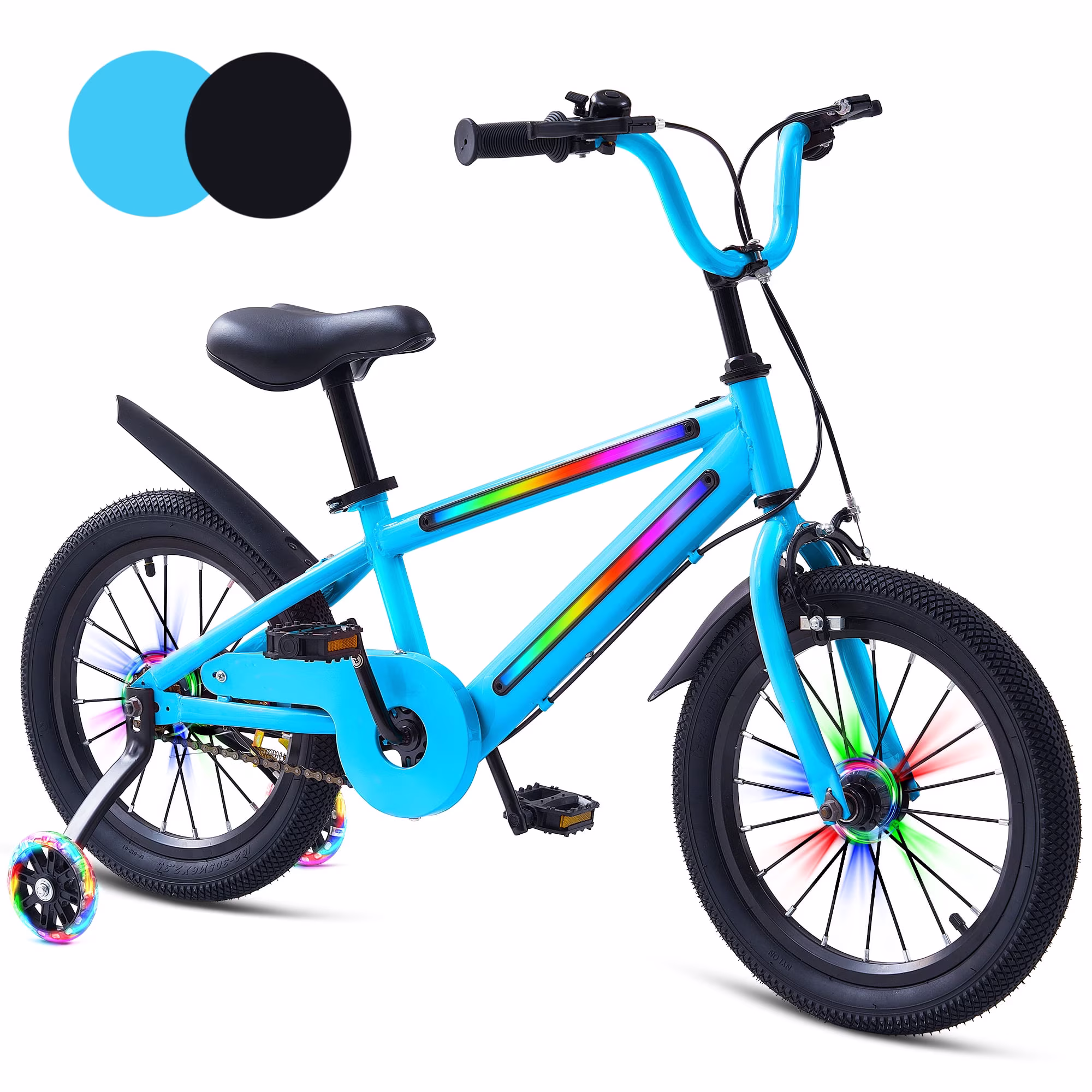 ICEELF 16 Inch Light Up Kids Bike with Rainbow Frame & Wheel Lights, Toddler Bicycle with Training Wheels for Boys Girls Ages 4 - Image 2