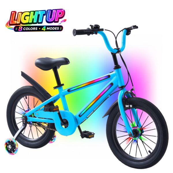 ICEELF 16 Inch Light Up Kids Bike with Rainbow Frame & Wheel Lights, Toddler Bicycle with Training Wheels for Boys Girls Ages 4