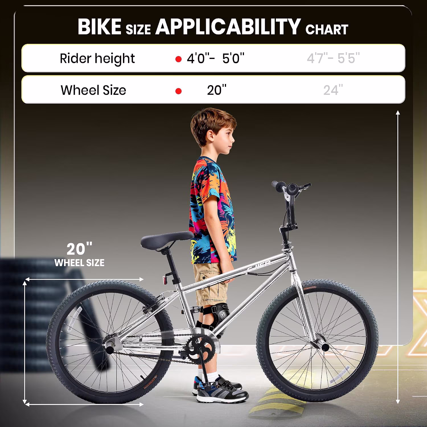 ICEELF 20 Inch BMX Bicycle for Boys & Girls, Fits Riders 4'0"–5'0", Unisex Bike with 4 Pegs, High-Carbon Steel Frame, 360° Handlebar Rotation - Image 4