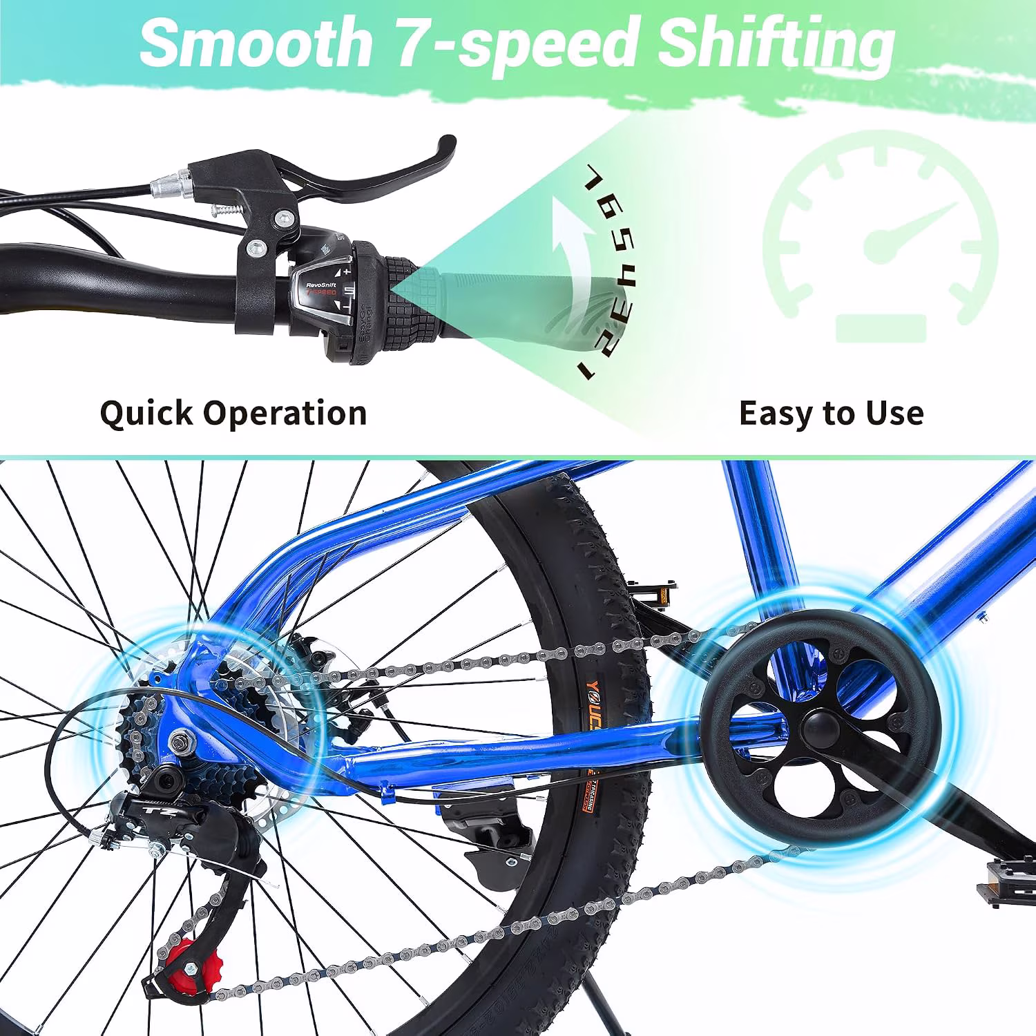 ICEELF 20 inch Kids Mountain Bike, 7-Speed Bicycle for Boys & Girls Ages 6-11, Carbon Steel Frame, Dual Disc Brakes, Multi Color - Image 4