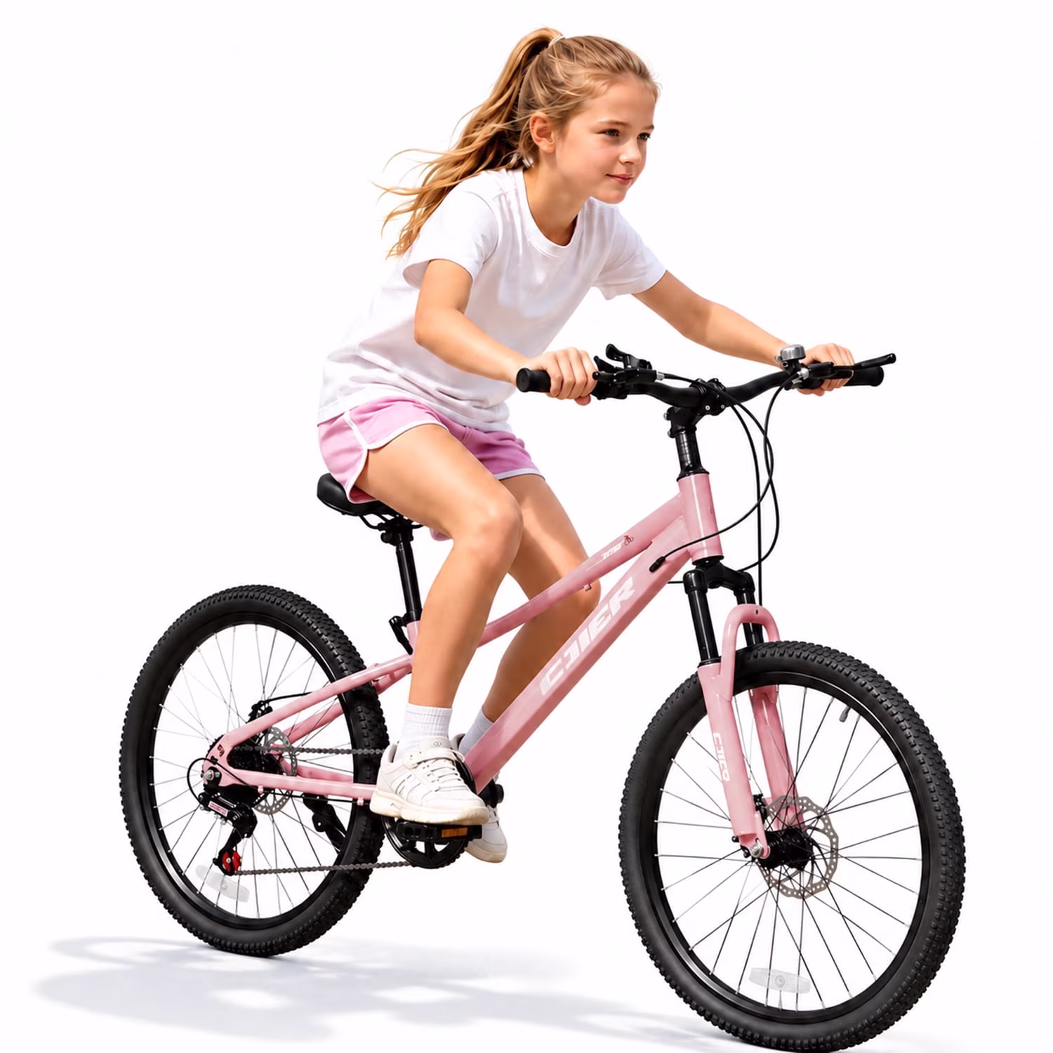 ICEELF 20 inch Kids&Teen Mountain Bike, 7-Speed Bicycle for Boys & Girls, Carbon Steel Frame, Suspension Fork, Dual Disc Brakes, Pink - Image 5