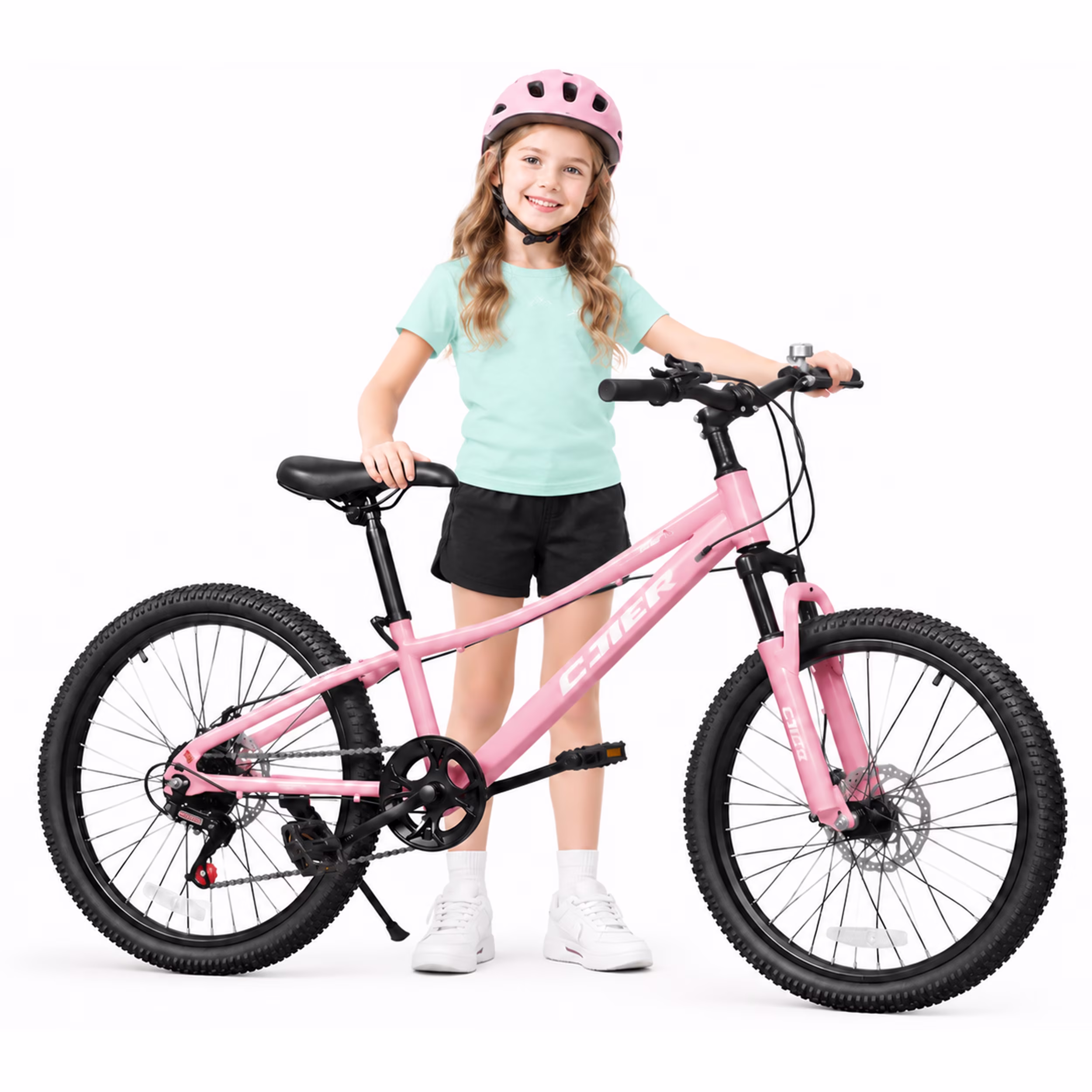 ICEELF 20 inch Kids&Teen Mountain Bike, 7-Speed Bicycle for Boys & Girls, Carbon Steel Frame, Suspension Fork, Dual Disc Brakes, Pink
