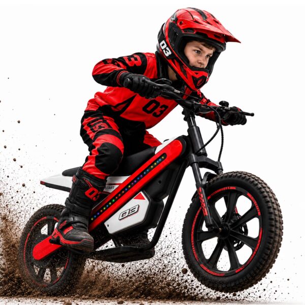 ICEELF 24V 300W Kids Electric Bike, Electric Dirt Bike with Flashing LED Lights, 2 Speed Settings, Music Function, for Boys Girls Ages 6+,Red
