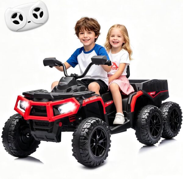 ICEELF 24V Kids ATV 4 Wheeler Ride On Toy, 4x200W Motors, 2-Seater with 19" Seat, EVA Tires, Remote Control, Music Function, LED Lights & Rear Storage Basket, Red