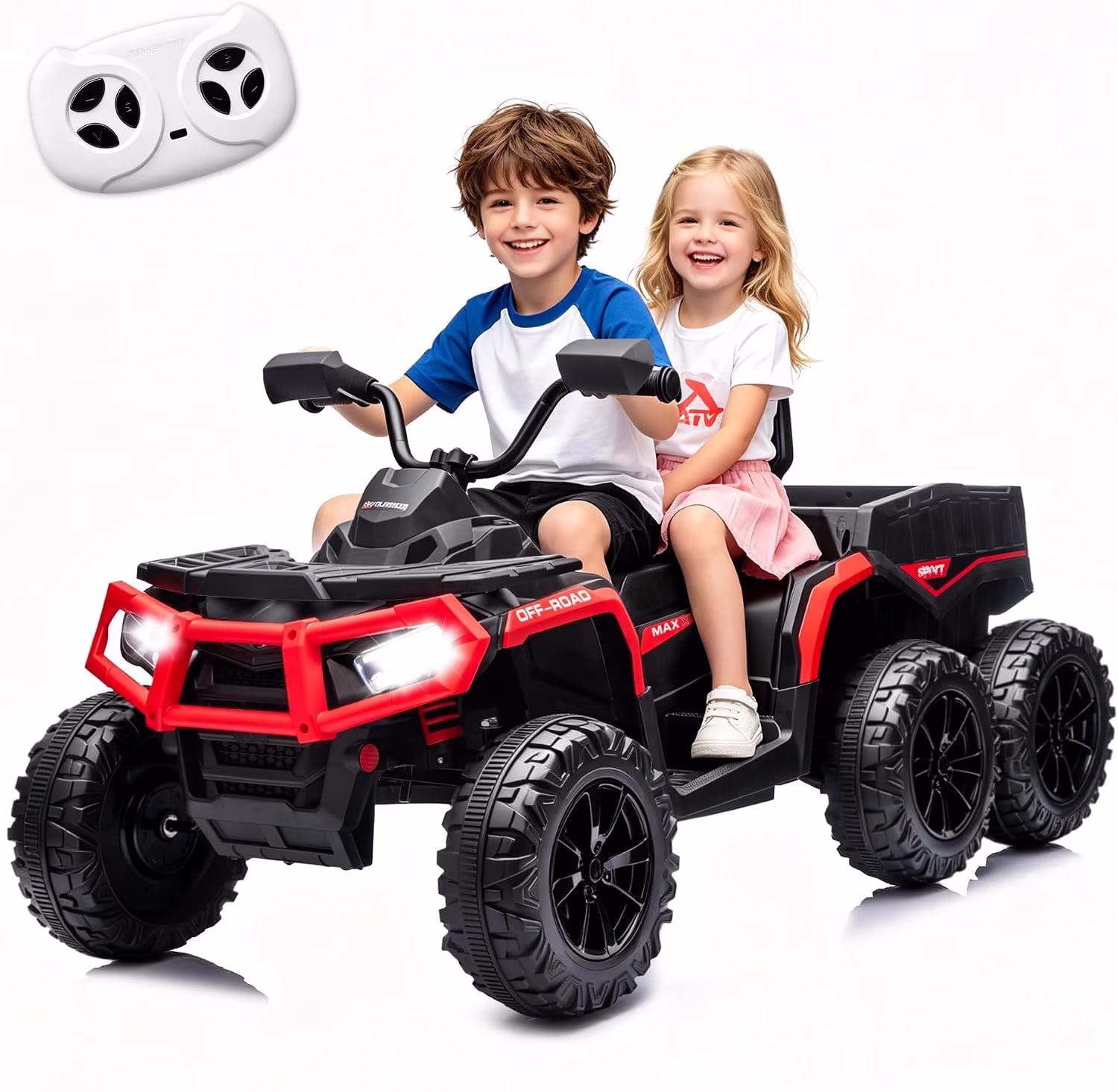 ICEELF 24V Kids ATV 4 Wheeler Ride On Toy, 4x200W Motors, 2-Seater with 19" Seat, EVA Tires, Remote Control, Music Function, LED Lights & Rear Storage Basket, Red