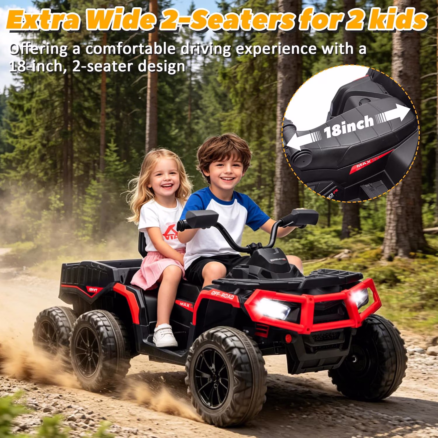 ICEELF 24V Kids ATV 4 Wheeler Ride On Toy, 4x200W Motors, 2-Seater with 19" Seat, EVA Tires, Remote Control, Music Function, LED Lights & Rear Storage Basket, Red - Image 3