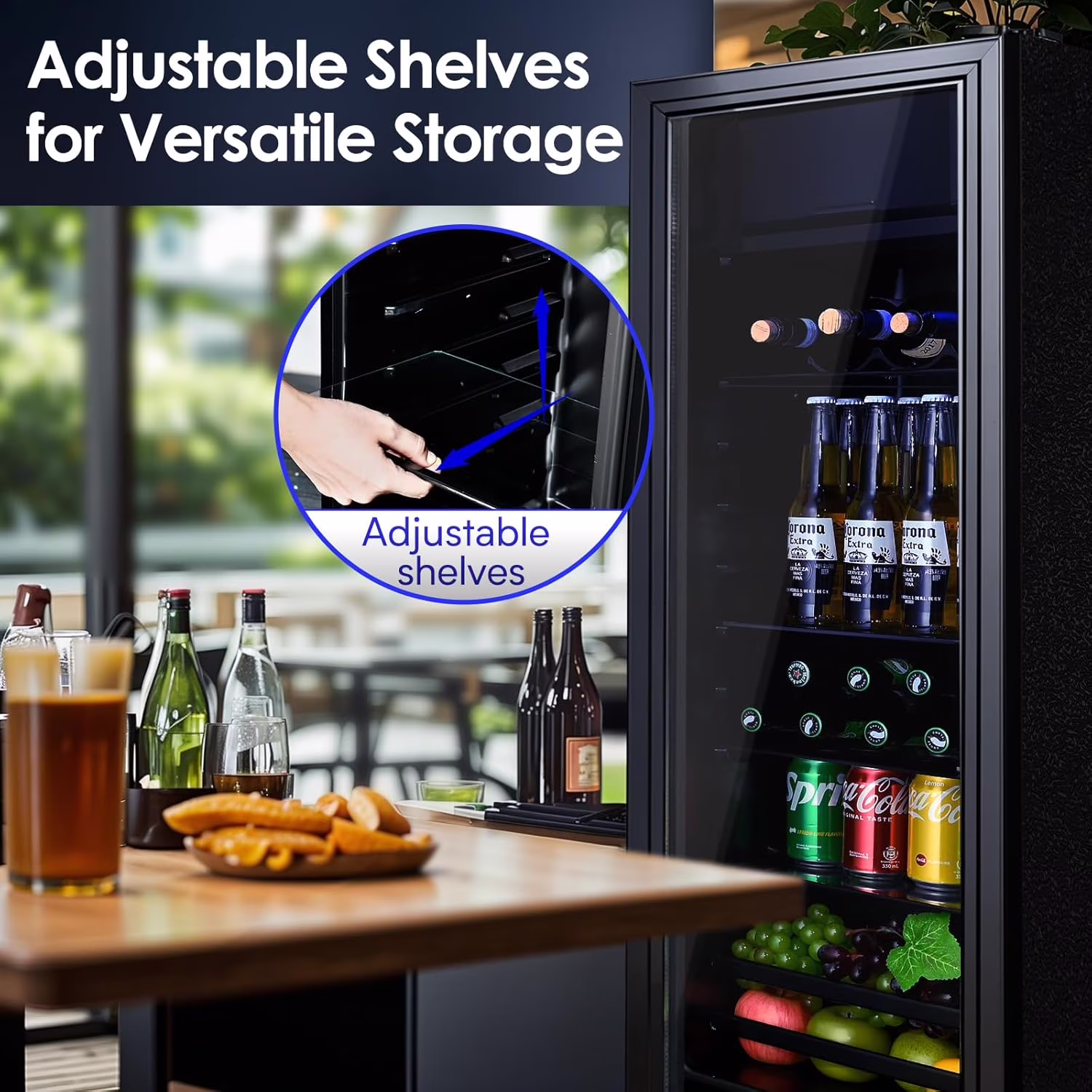 ICYBER BOOM 4.8 Cu.Ft Beverage Refrigerator, 155 Can Mini Drink Fridge with 0.3 Cu.Ft Freezer Compartment, Quiet 42dB Compressor, LED Light & Adjustable Glass Shelves, Glass Door Cooler for Home Offi - Image 5