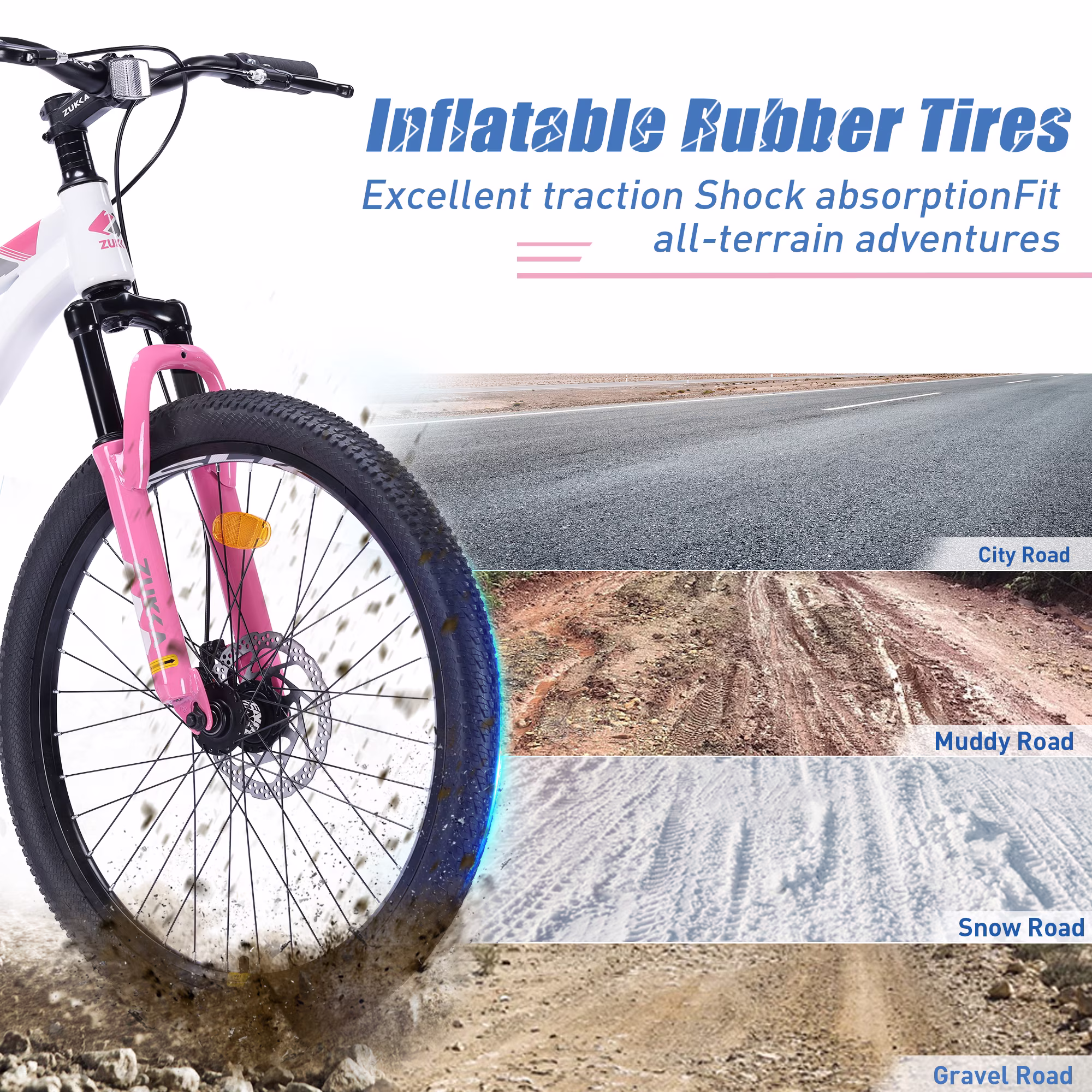 imerelez Kids Mountain Bike 24 Inch White, Single Speed with Disc Brakes, Suspension Fork for Trail & Outdoor Adventures - Image 2