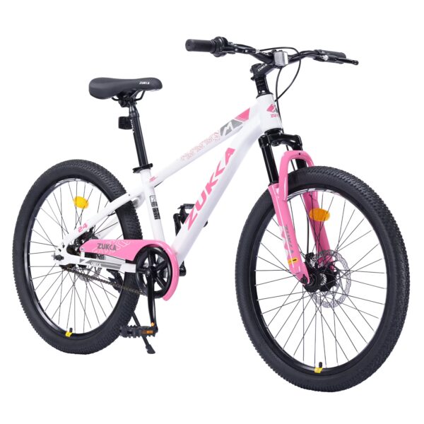 imerelez Kids Mountain Bike 24 Inch White, Single Speed with Disc Brakes, Suspension Fork for Trail & Outdoor Adventures