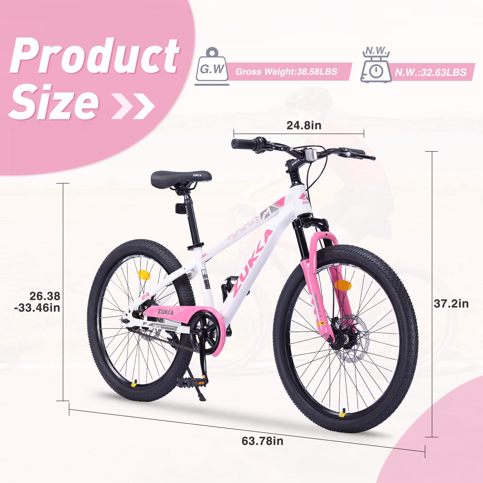 imerelez Kids Mountain Bike 24 Inch White, Single Speed with Disc Brakes, Suspension Fork for Trail & Outdoor Adventures - Image 3