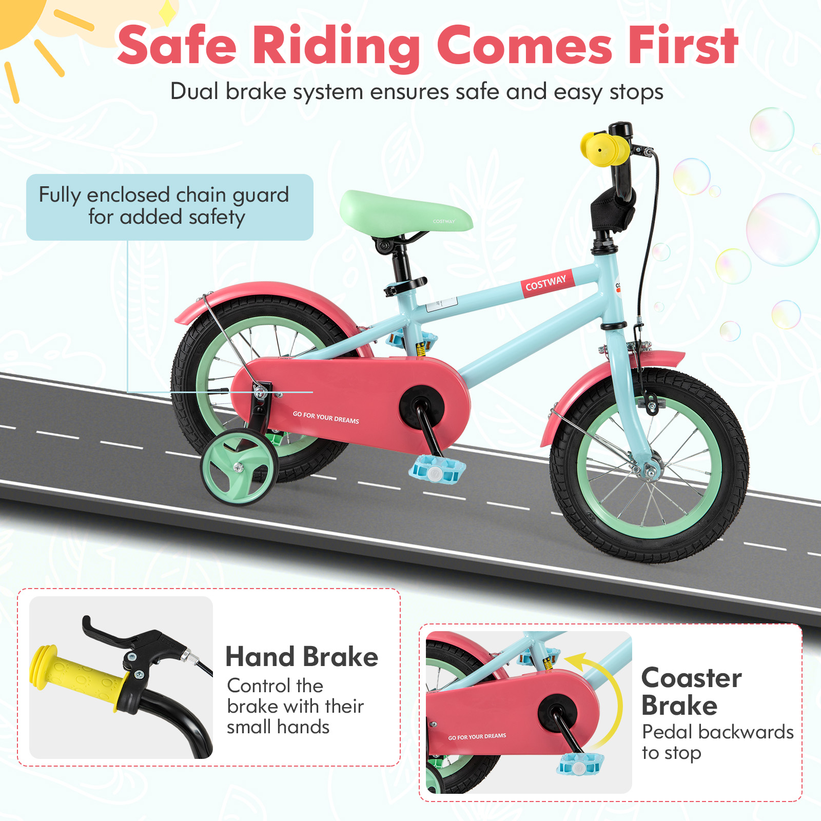 Infans 12" Kids Bike w/Adjustable Saddle Handlebar Removable Training Wheels Handbrake - Image 2