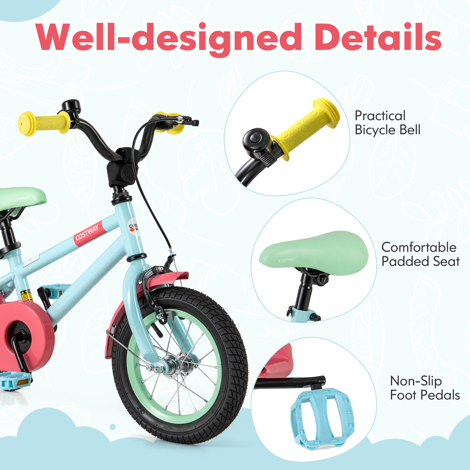 Infans 12" Kids Bike w/Adjustable Saddle Handlebar Removable Training Wheels Handbrake - Image 4