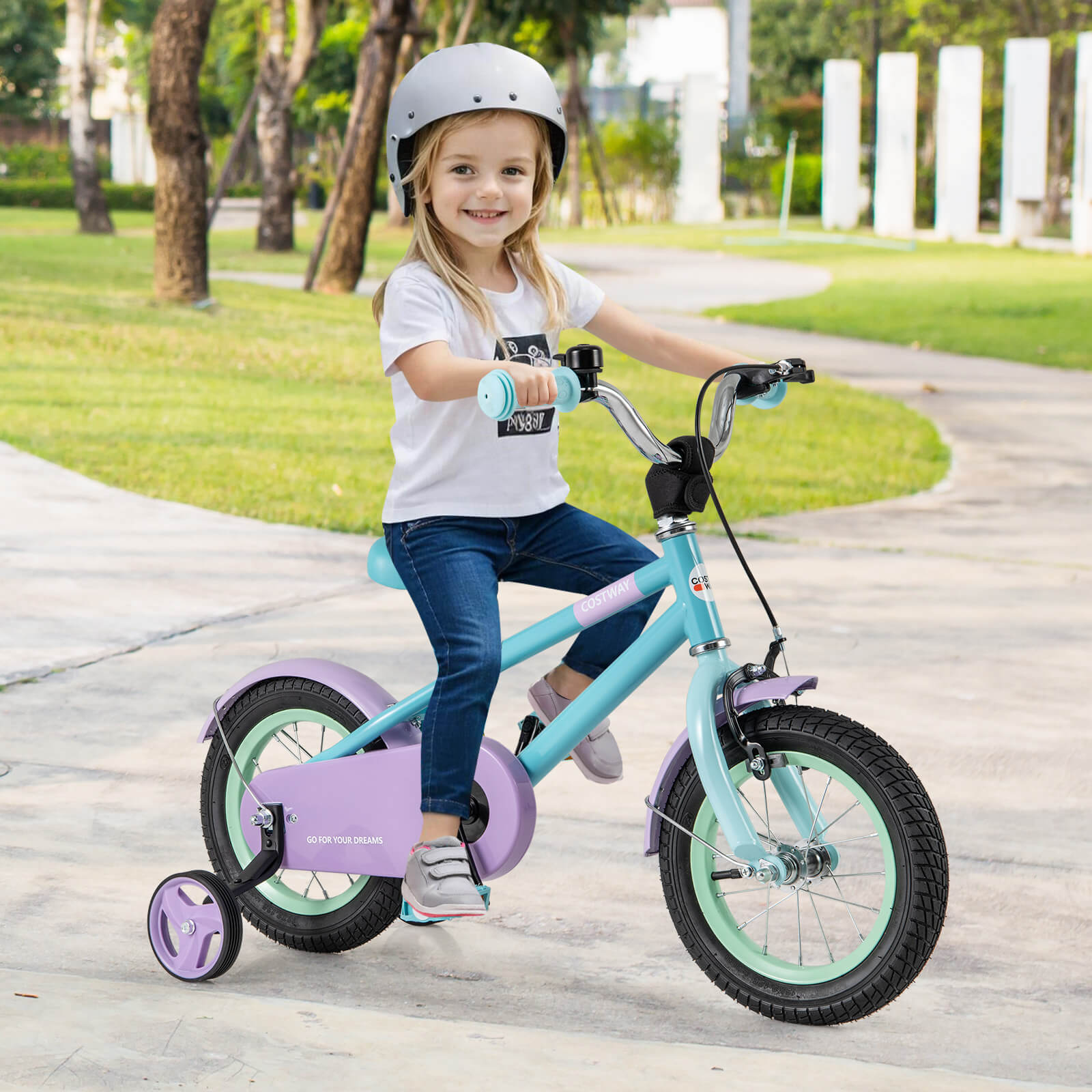 Infans 12" Kids Bike w/Adjustable Saddle Handlebar Removable Training Wheels Handbrake - Image 2