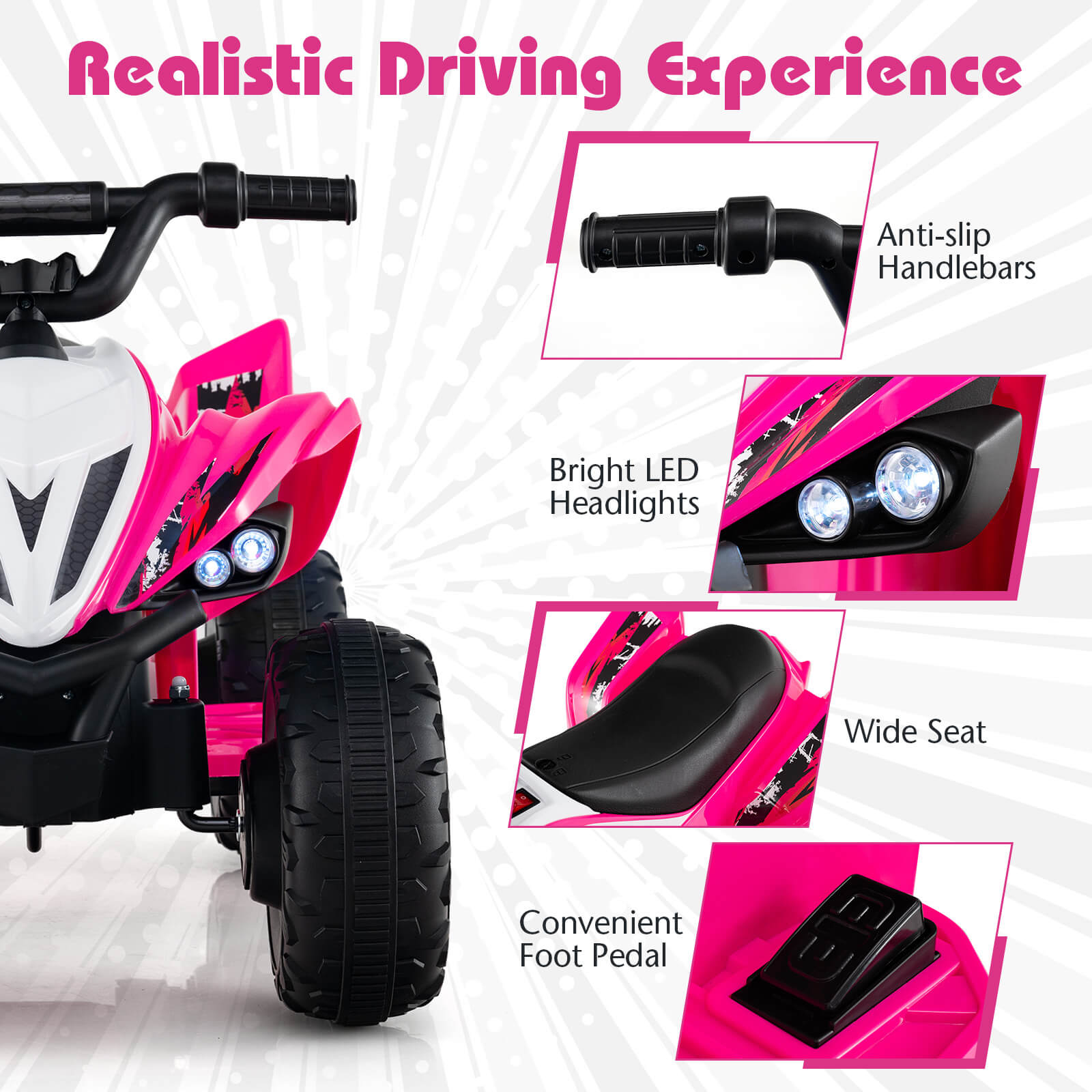 Infans 12V Quad 4 Wheeler Ride on Toy with Music, Light, USB Port, Wireless Connection - Image 4