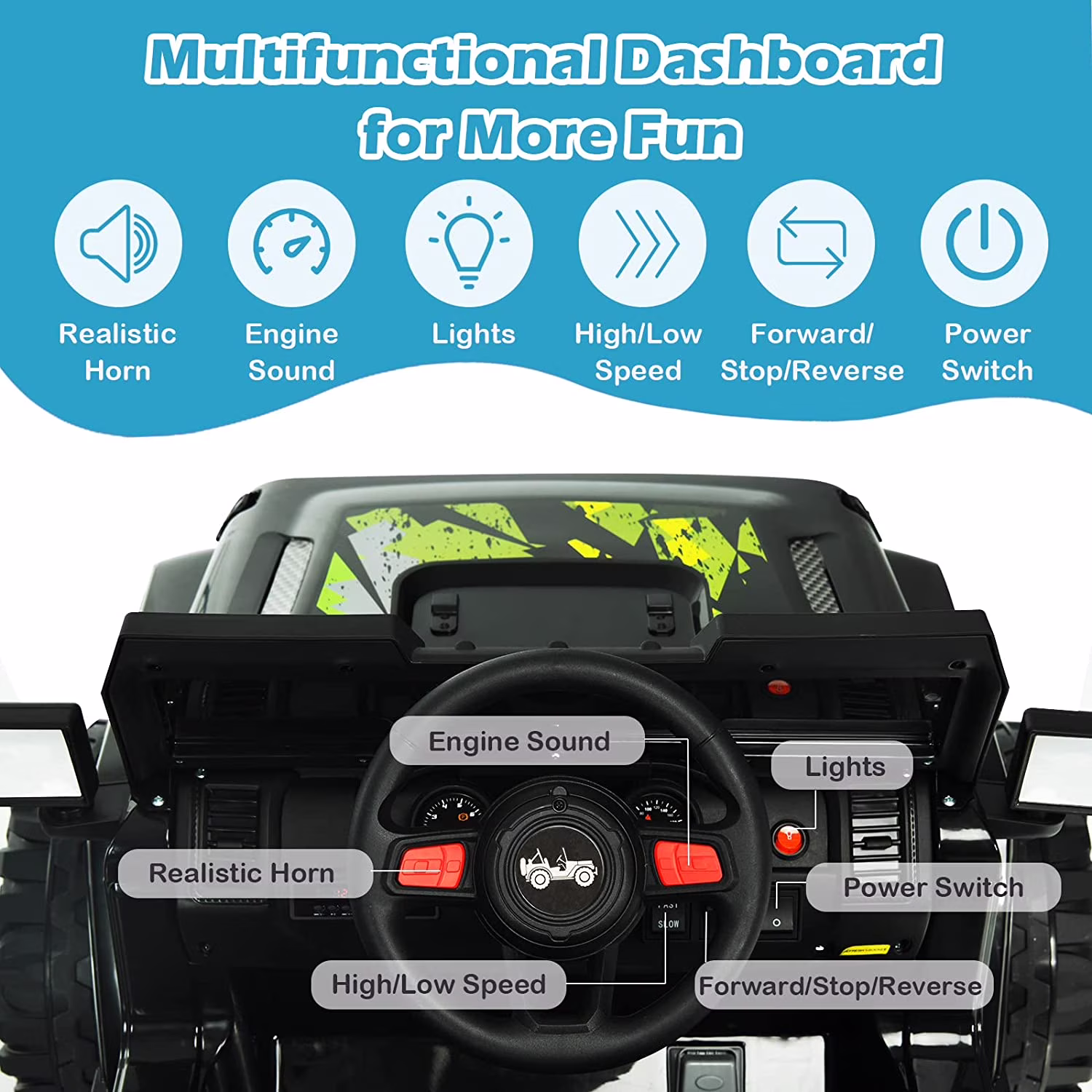 INFANS 12V Ride on Truck Car with Parents Remote Control, 3 Speeds, Bluetooth Music Radio, LED Lights, Soft Start, Electric Vehicles for Boys Girls Kids Toddler - Image 5