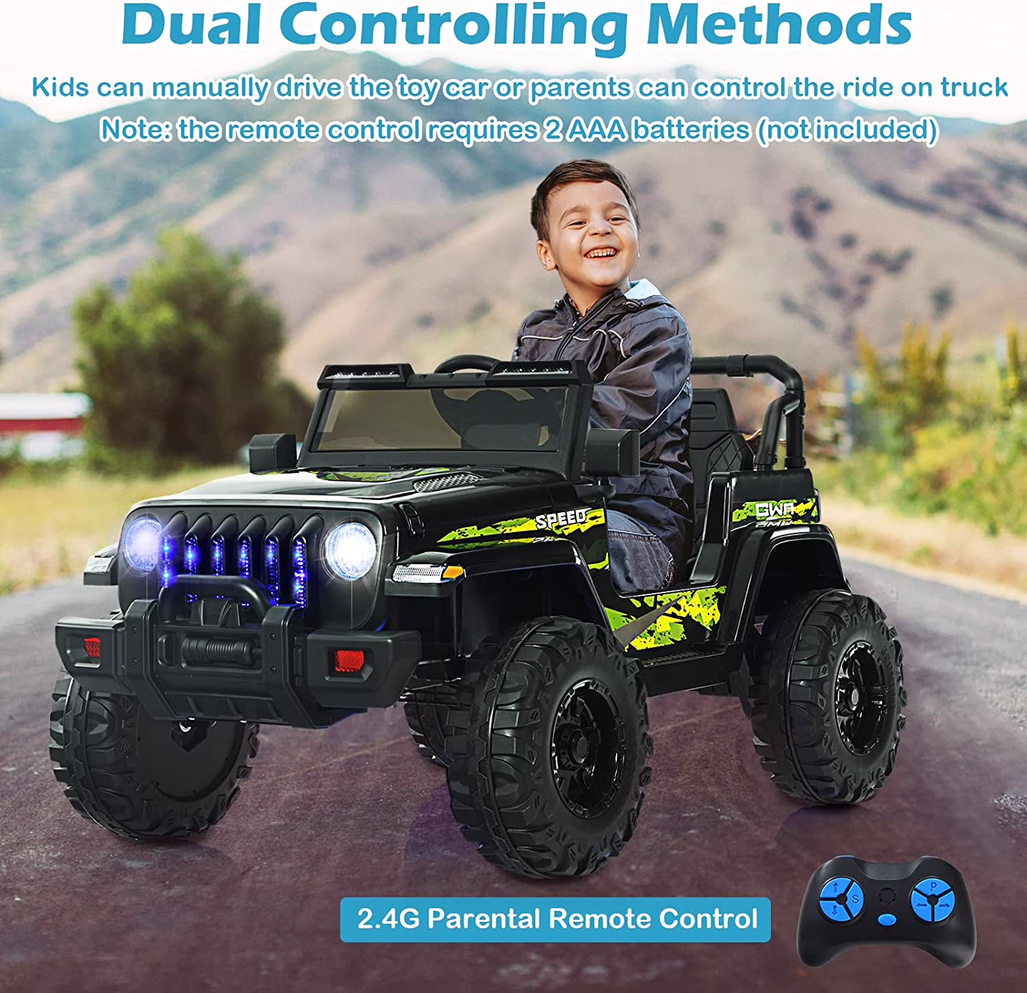 INFANS 12V Ride on Truck Car with Parents Remote Control, 3 Speeds, Bluetooth Music Radio, LED Lights, Soft Start, Electric Vehicles for Boys Girls Kids Toddler - Image 2