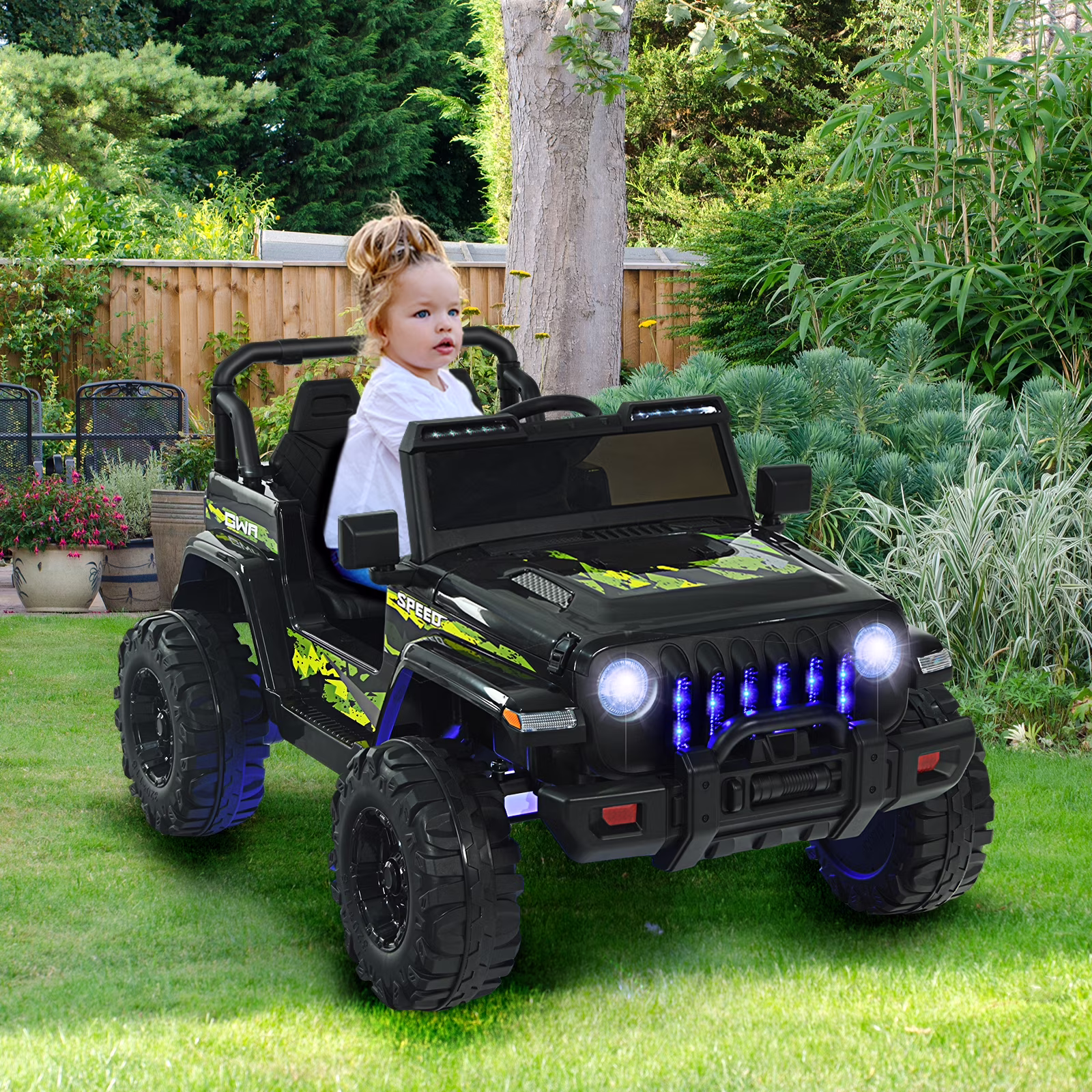 INFANS 12V Ride on Truck Car with Parents Remote Control, 3 Speeds, Bluetooth Music Radio, LED Lights, Soft Start, Electric Vehicles for Boys Girls Kids Toddler - Image 3