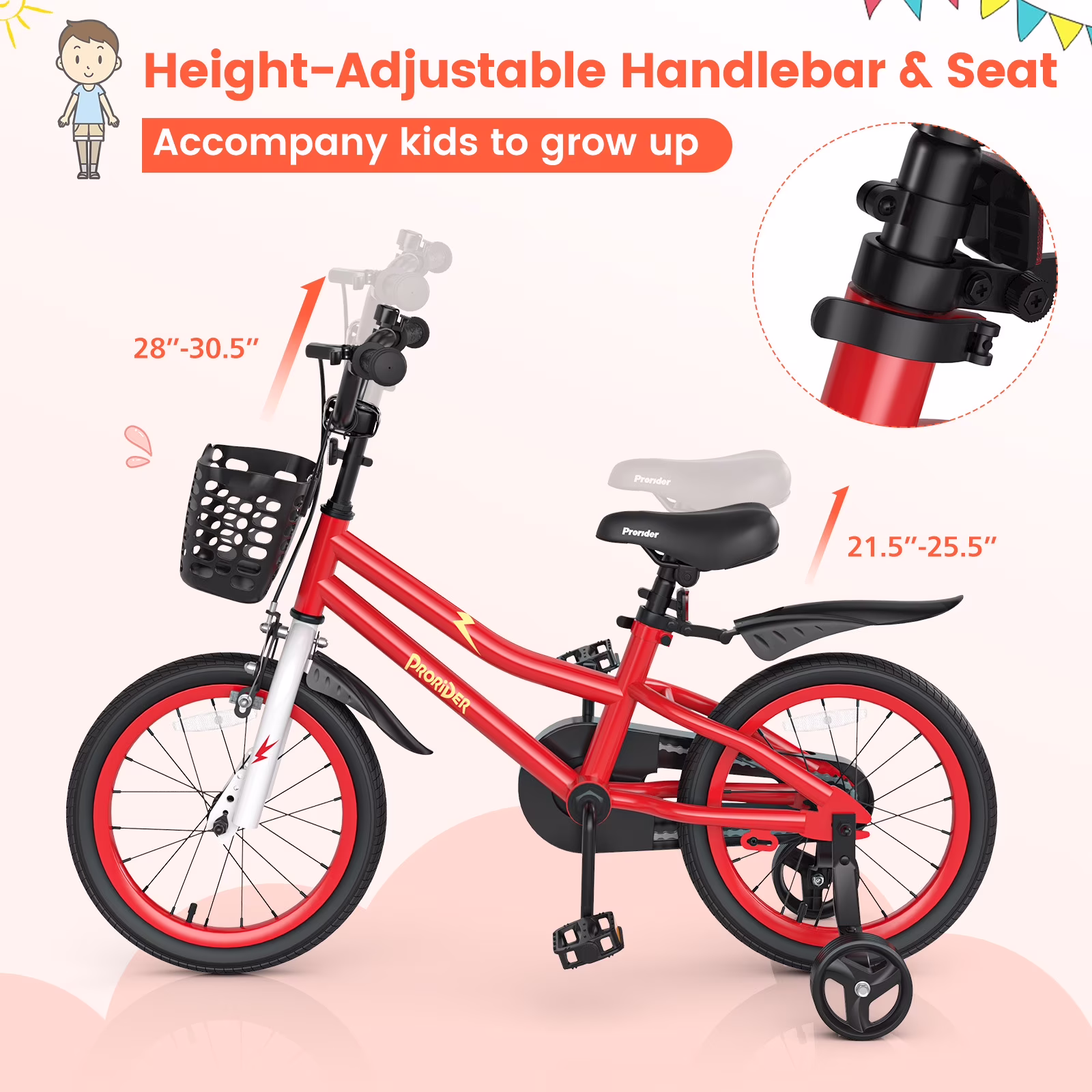 Infans 16" Kid’s Bike w/Removable Training Wheels & Basket for 4-7 Years Old Red - Image 3