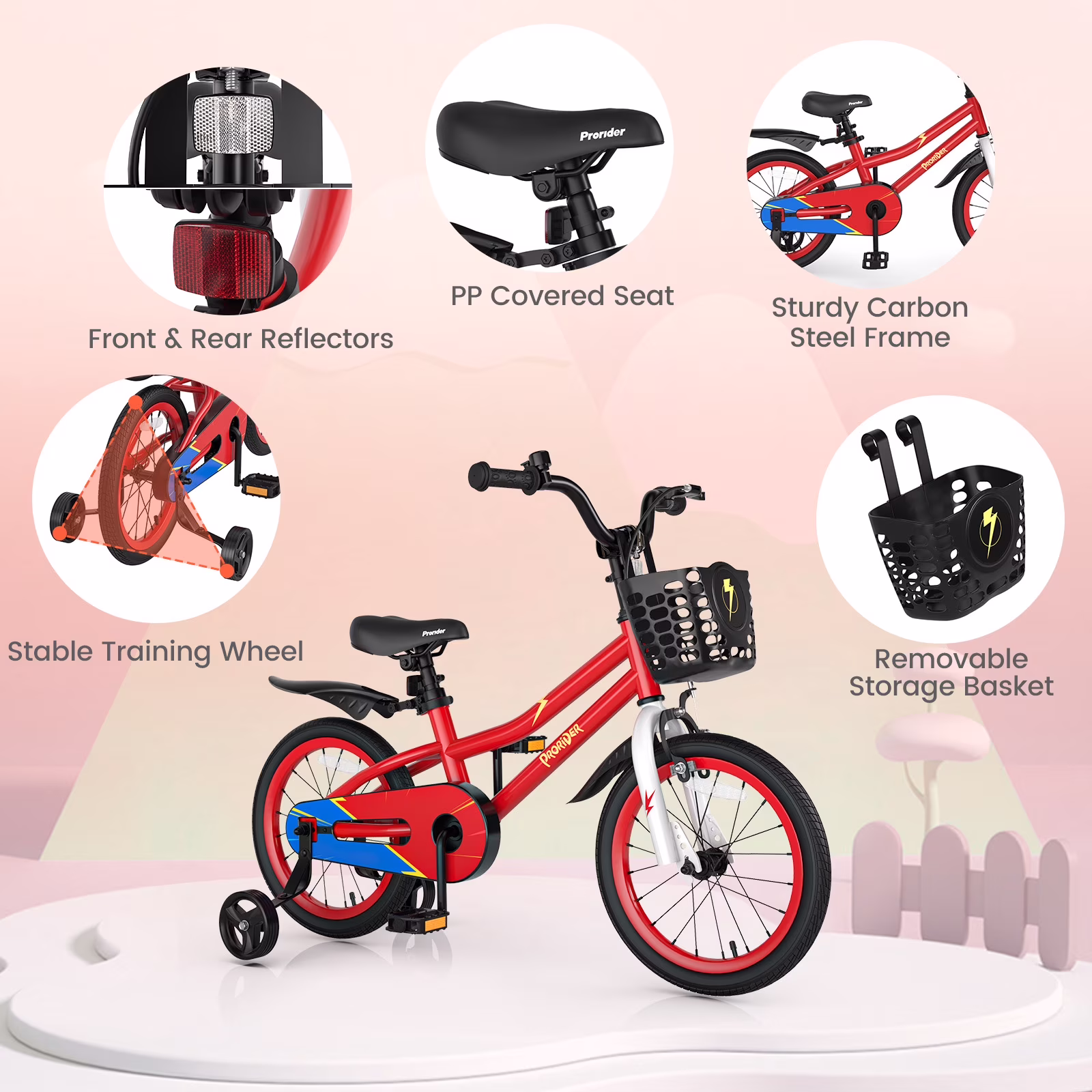 Infans 16" Kid’s Bike w/Removable Training Wheels & Basket for 4-7 Years Old Red - Image 4