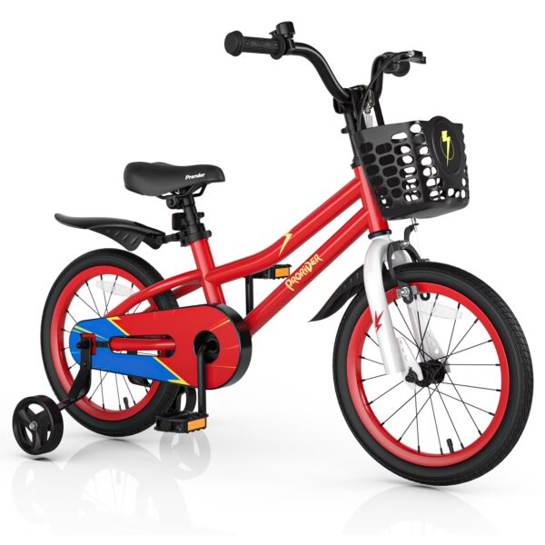 Infans 16" Kid’s Bike w/Removable Training Wheels & Basket for 4-7 Years Old Red