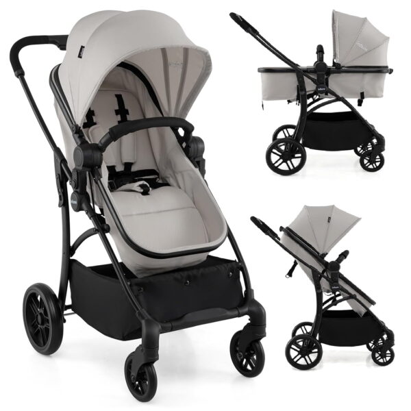 INFANS 2 in 1 Baby Stroller, Convertible Stroller with Bassinet Reversible Seat Adjustable Backrest Canopy One Hand Fold, Compact Toddler Pushchair for Kids Infants Newborns 0-36 Months