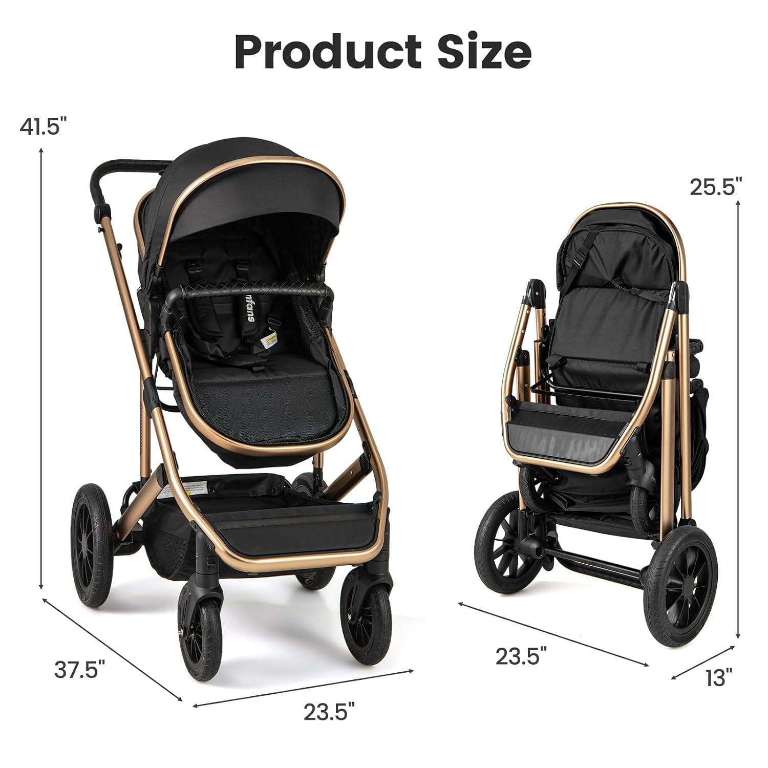 INFANS 2 in 1 Baby Stroller, Folding Newborn Pram Convertible Stroller Bassinet for Infant Foldable High Landscape Shock Absorption with Reversible Seat Aluminum Structure for Pushchair - Image 3