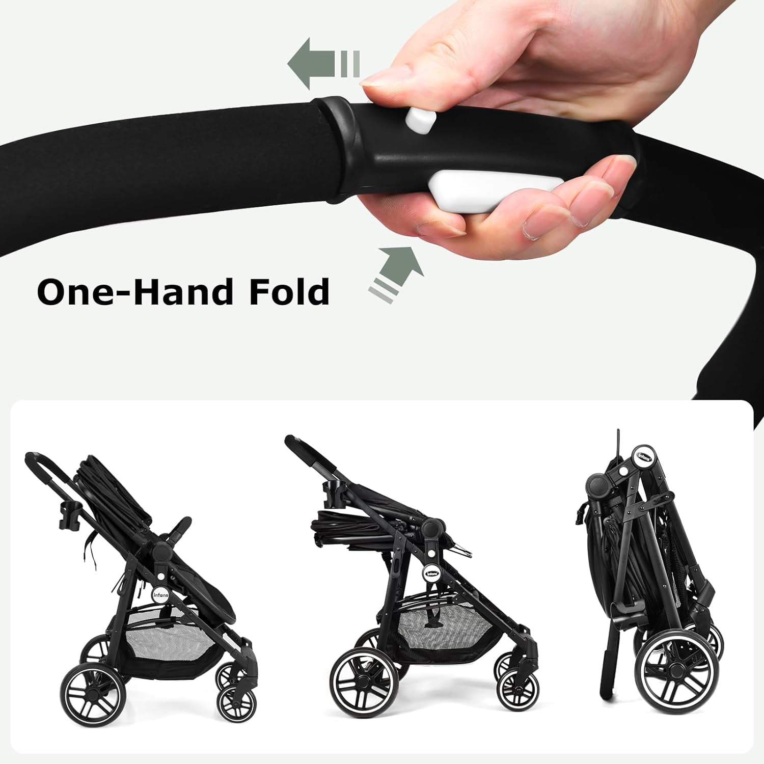 INFANS 2 in 1 Baby Stroller, High Landscape Infant Stroller, Foldable Pushchair with Adjustable Canopy, Cup Holder, Storage Basket, Suspension Wheels (Black) - Image 2