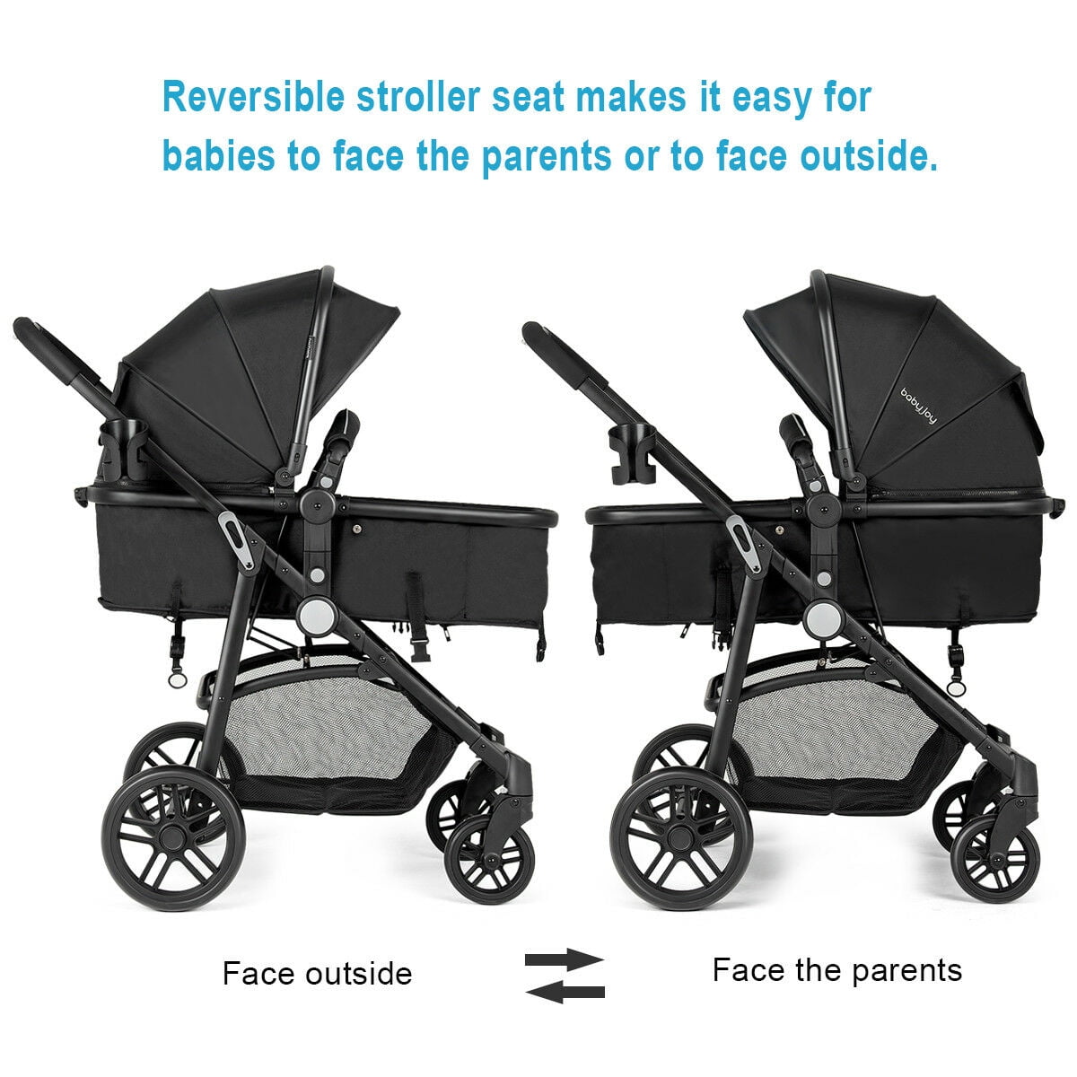 Infans 2 In 1 Foldable Baby Stroller Kids Travel Newborn Infant Buggy Pushchair Black - Image 3