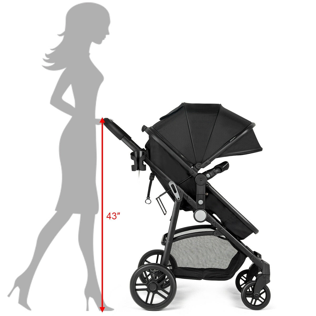 Infans 2 In 1 Foldable Baby Stroller Kids Travel Newborn Infant Buggy Pushchair Black - Image 2