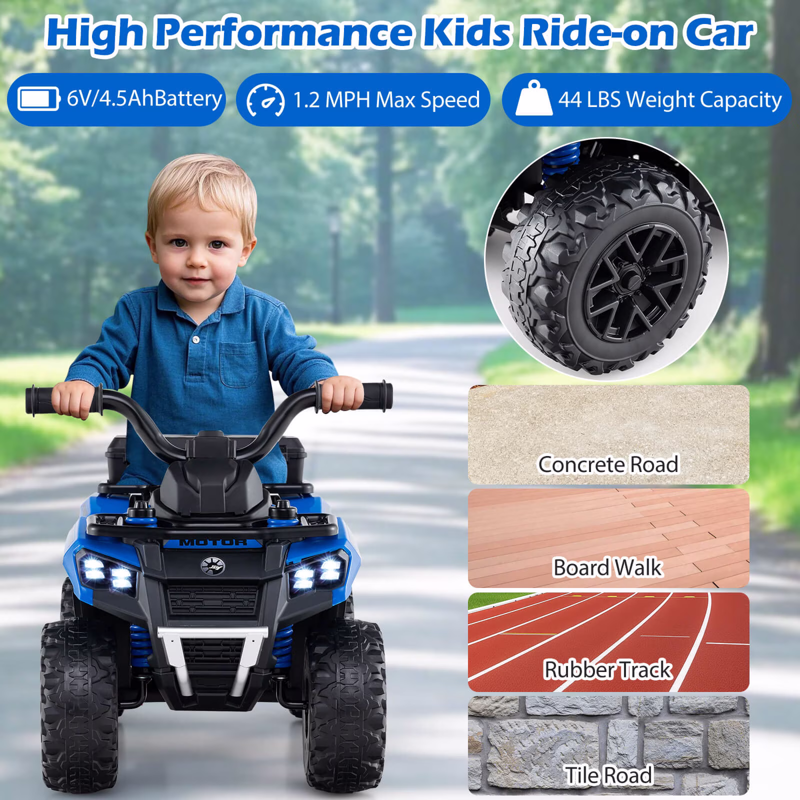 Infans 6V Kids Ride On ATV w/ Music & Spray Function USB Port Storage Box Toy Car - Image 2