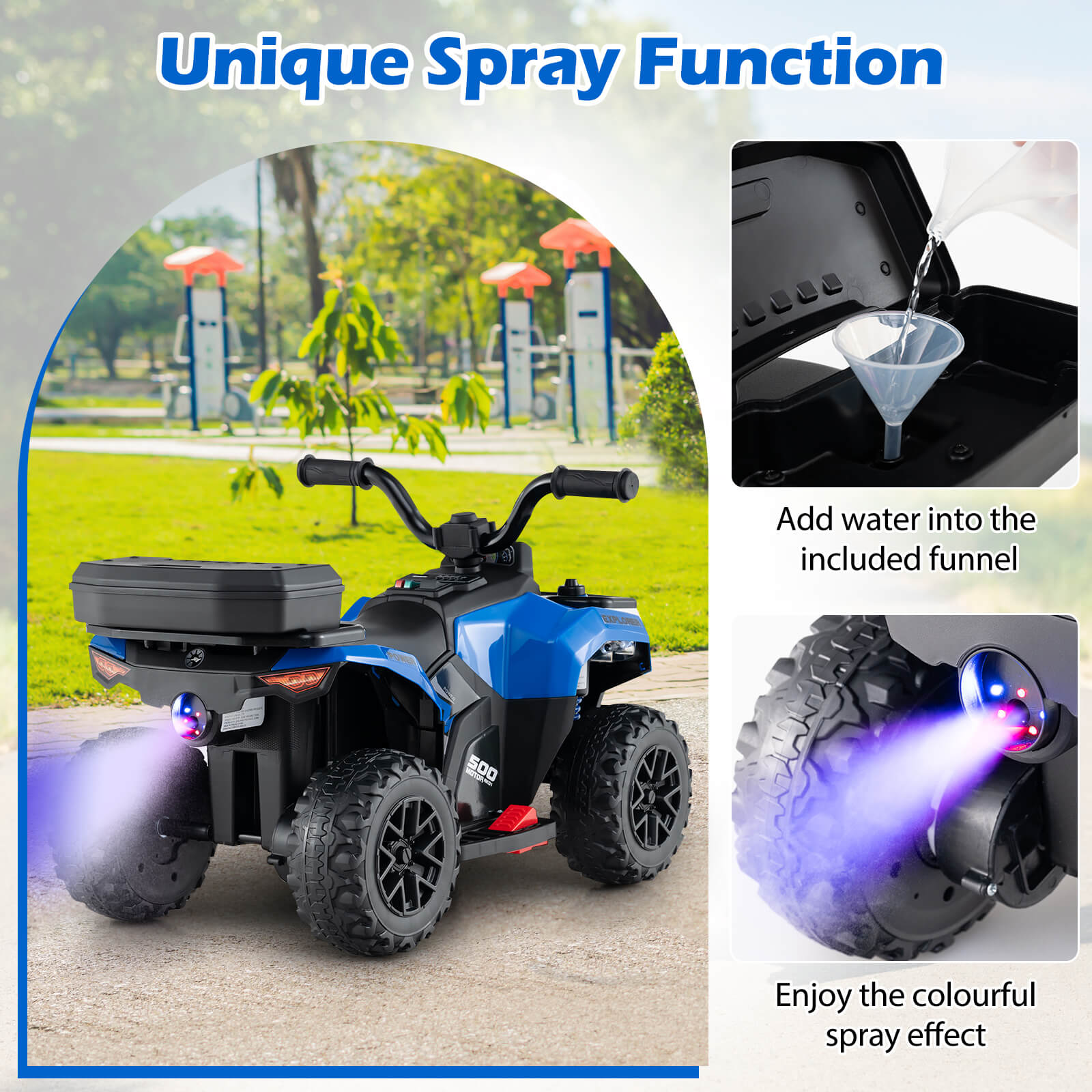 Infans 6V Kids Ride On ATV w/ Music & Spray Function USB Port Storage Box Toy Car - Image 5