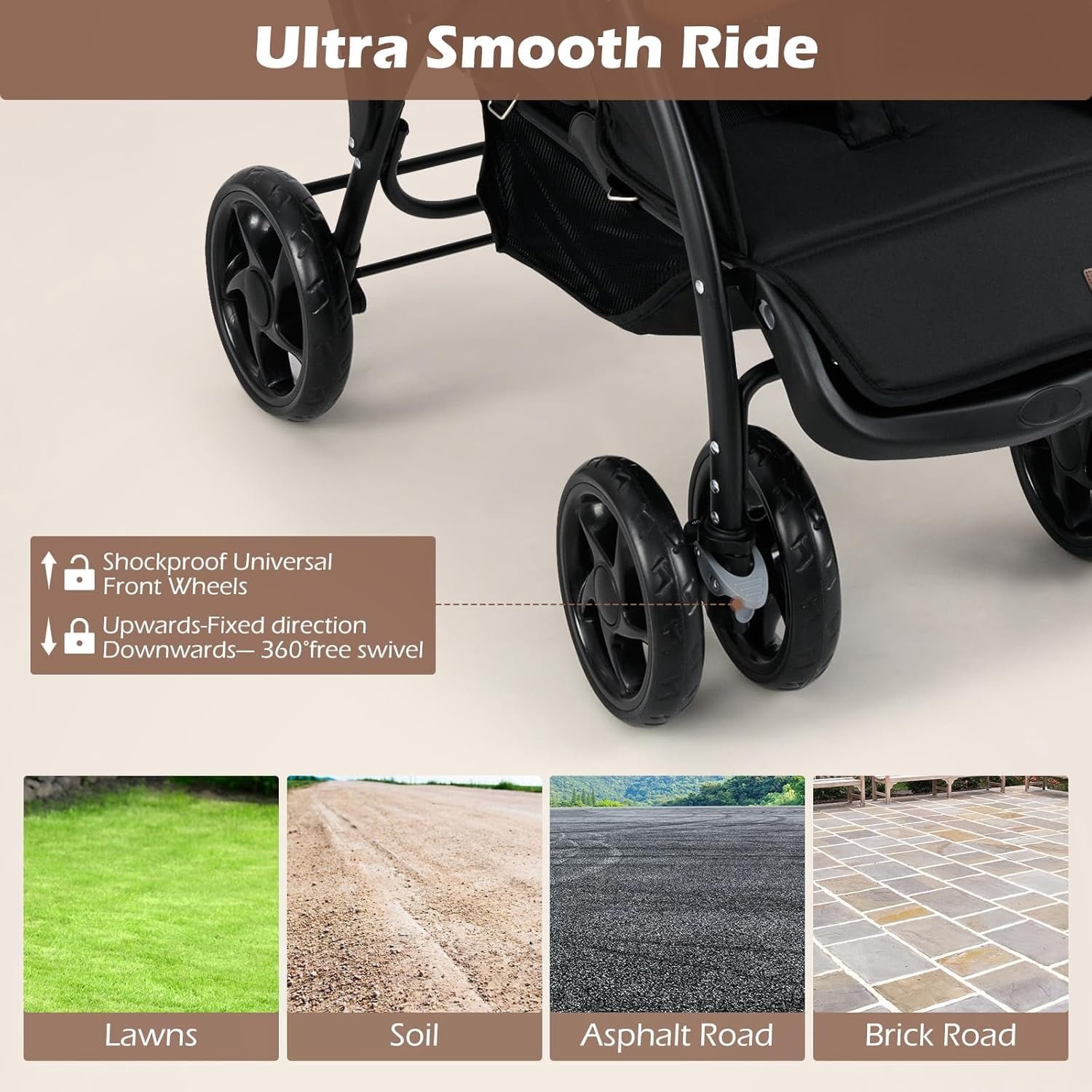 INFANS Double Stroller, Foldable Baby Tandem Stroller with Djustable Backrest Canopy Footrest, 5-Point Harness, Storage Basket, Convertible Compact Lightweight Twin Stroller for Infants and Toddlers - Image 5