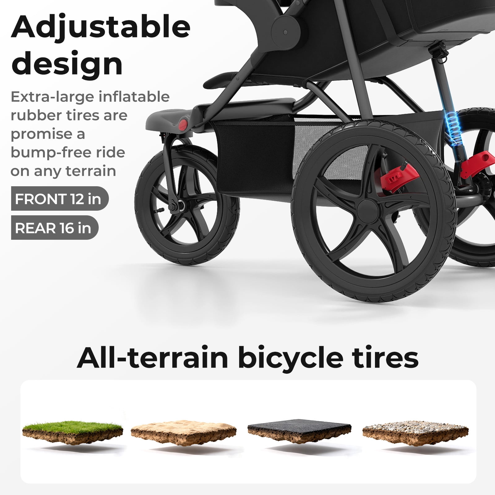 INFANS Jogging Stroller, Jogger Travel System with Shock Absorbing Suspension Dining Plate Cup Holder Adjustable Backrest, Lightweight Baby Strollers for Newborn - Image 2