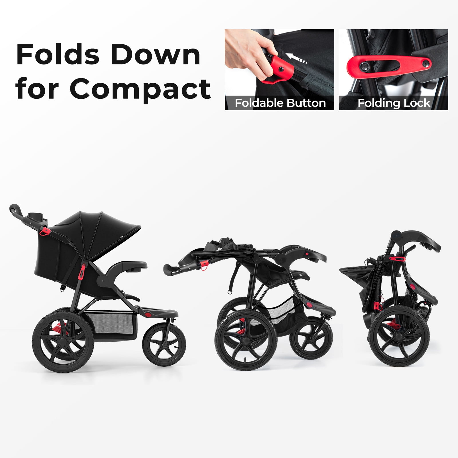 INFANS Jogging Stroller, Jogger Travel System with Shock Absorbing Suspension Dining Plate Cup Holder Adjustable Backrest, Lightweight Baby Strollers for Newborn - Image 3