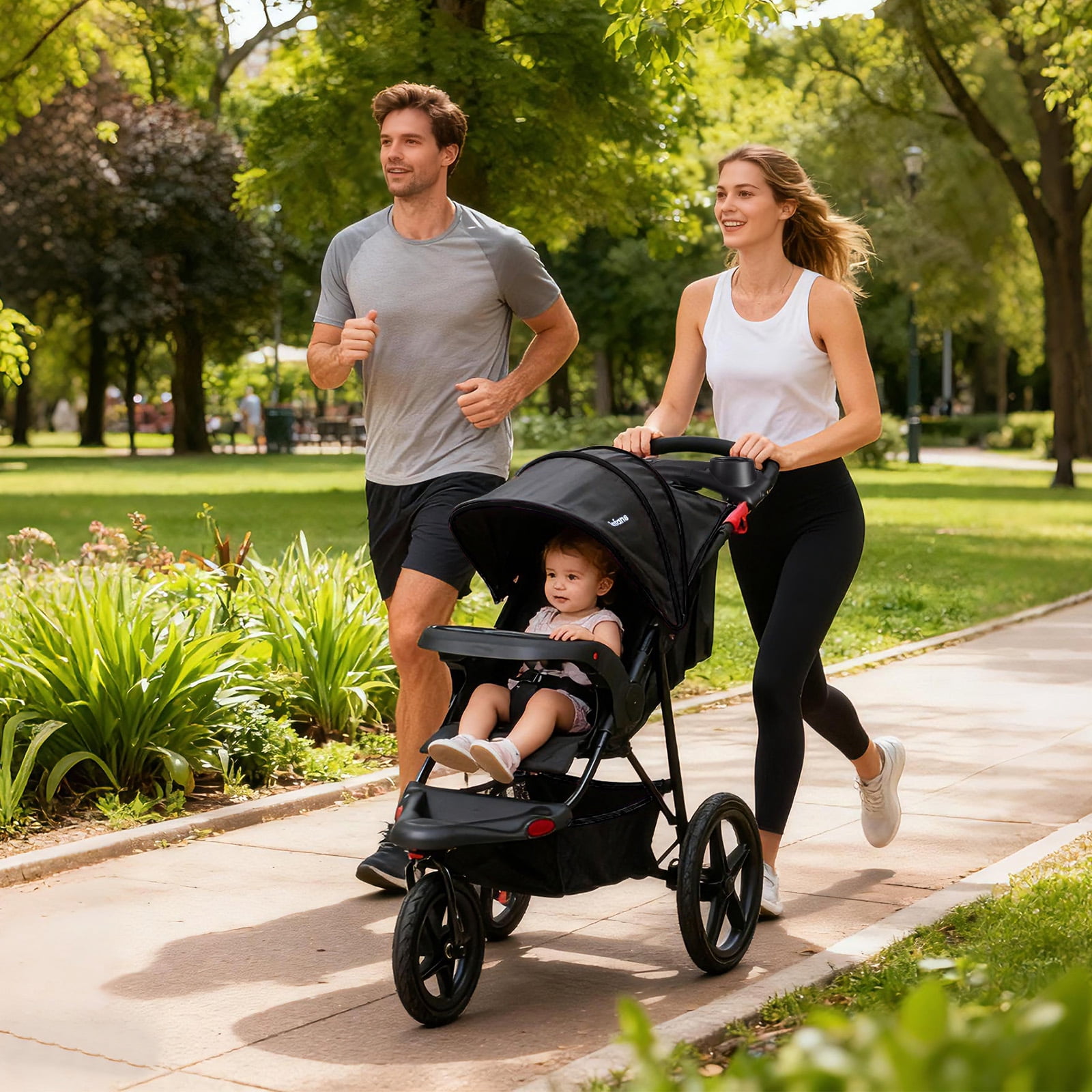 INFANS Jogging Stroller, Jogger Travel System with Shock Absorbing Suspension Dining Plate Cup Holder Adjustable Backrest, Lightweight Baby Strollers for Newborn - Image 4