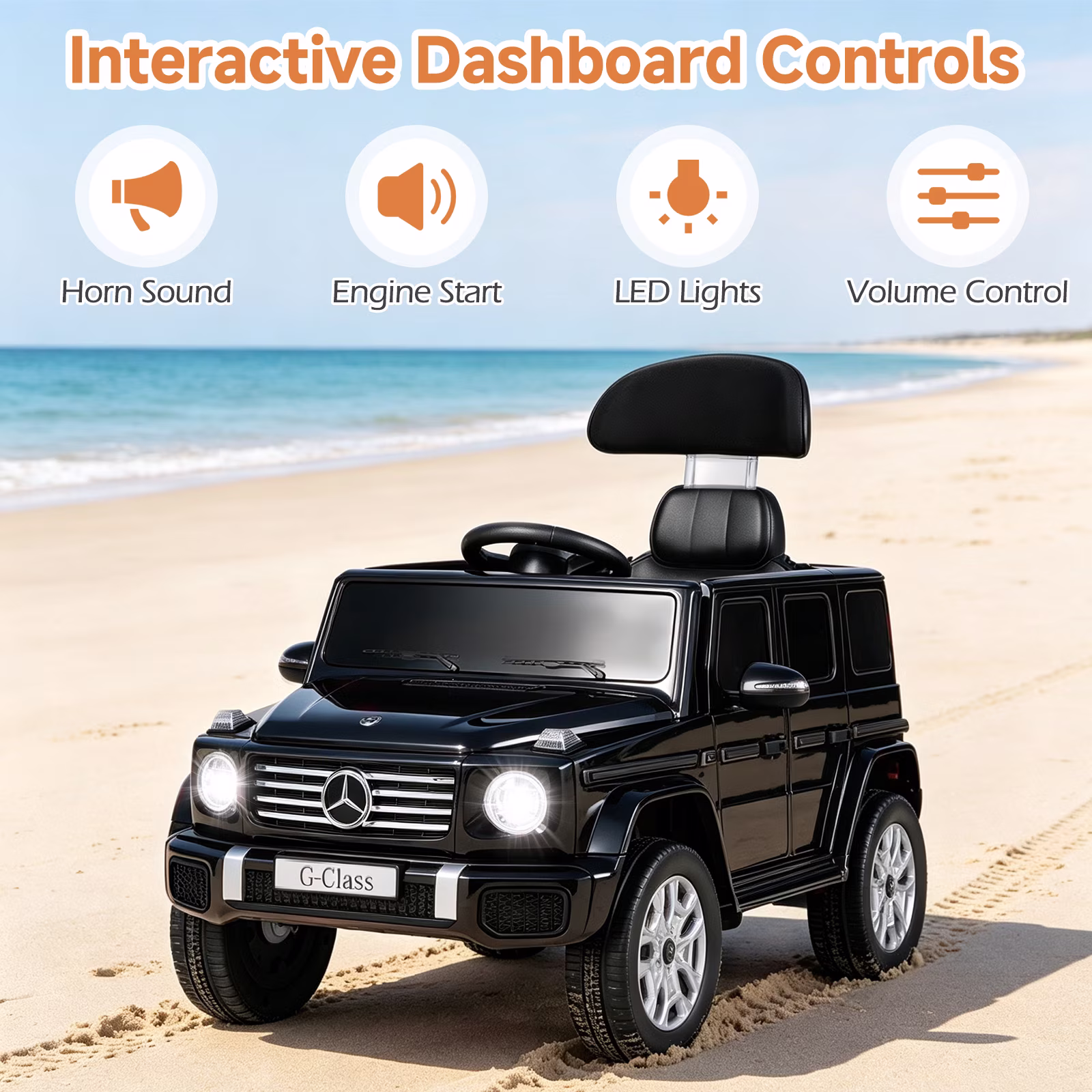 INFANS Licensed Mercedes Benz Push Car for Toddlers, Outdoor Ride on Toy with Parent Control Handle, Adjustable Canopy, Horn, LED Lights for 3+ Years - Image 3