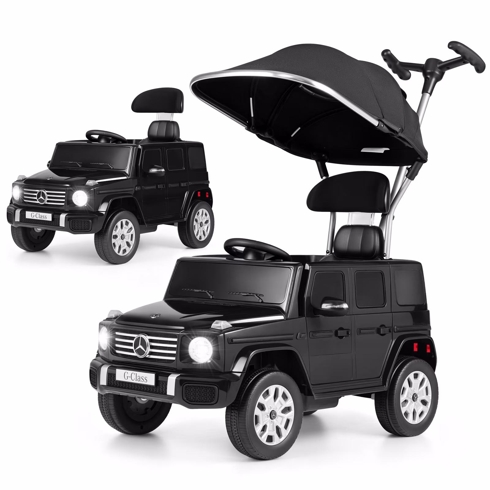 INFANS Licensed Mercedes Benz Push Car for Toddlers, Outdoor Ride on Toy with Parent Control Handle, Adjustable Canopy, Horn, LED Lights for 3+ Years