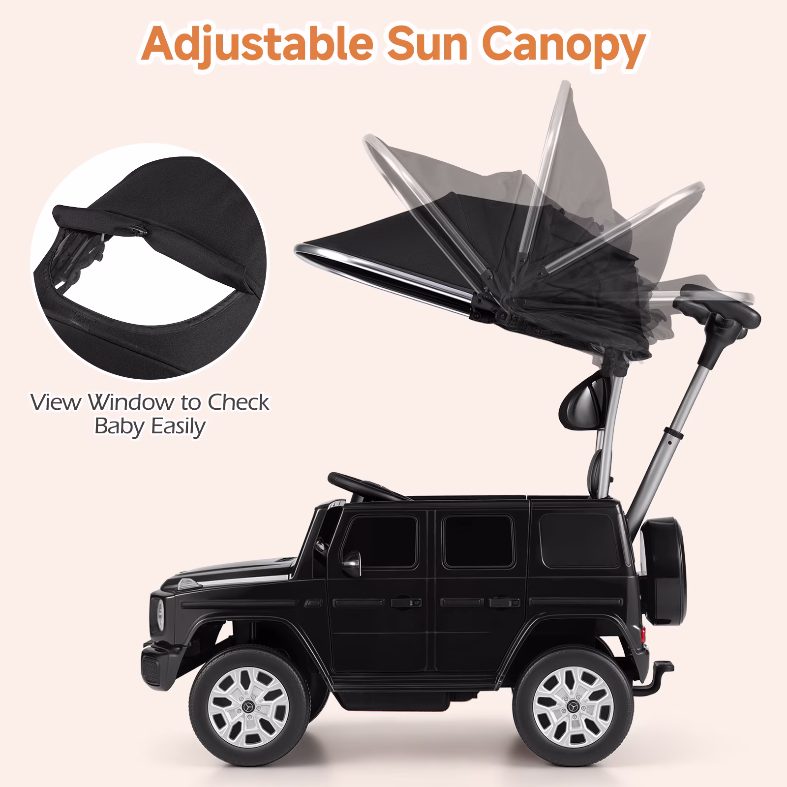 INFANS Licensed Mercedes Benz Push Car for Toddlers, Outdoor Ride on Toy with Parent Control Handle, Adjustable Canopy, Horn, LED Lights for 3+ Years - Image 5