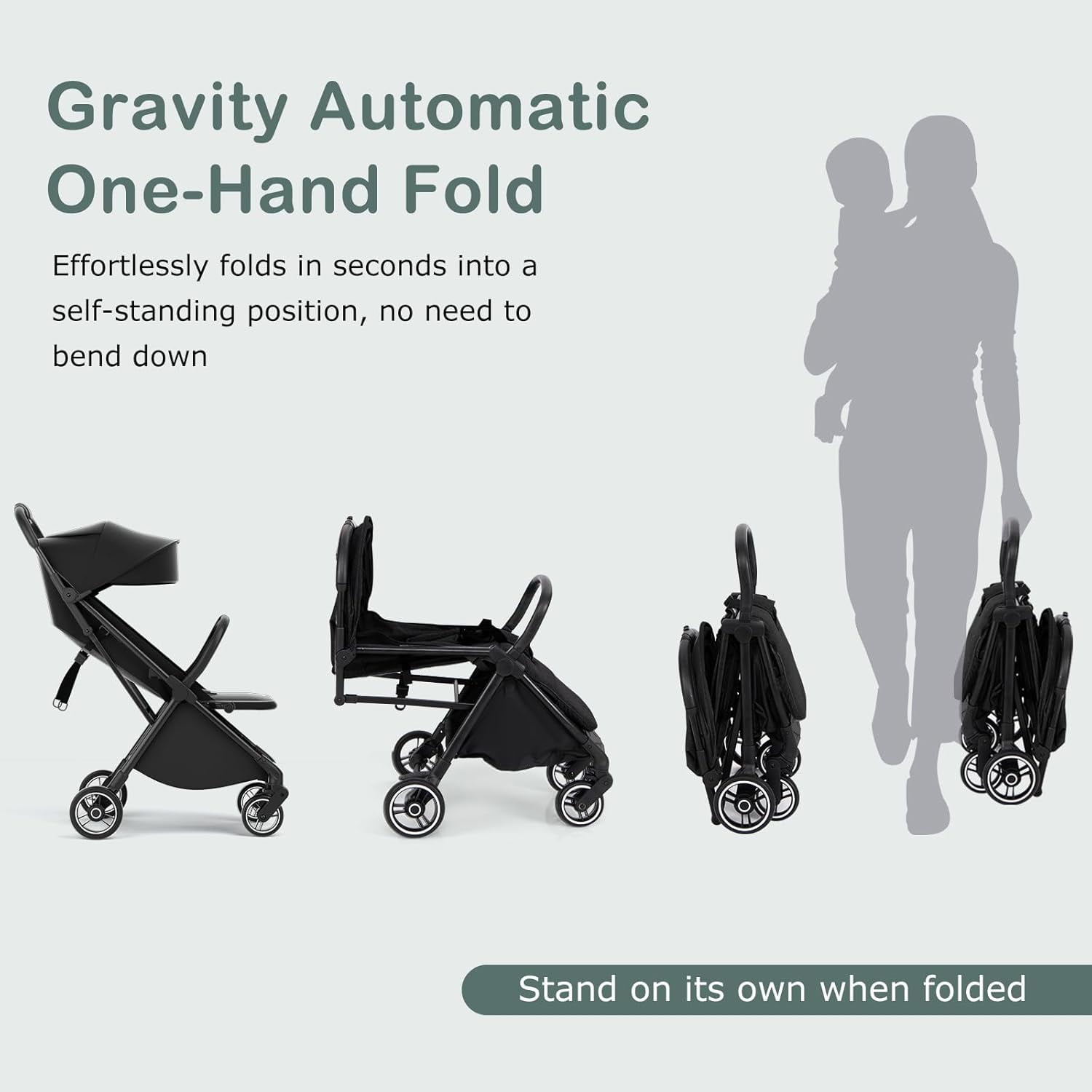 INFANS Lightweight Baby Stroller, 1 Second Fold, Compact Travel Stroller for Airplane with Aluminium Frame, Adjustable Backrest and Canopy, Foldable Infant Toddler Stroller - Image 3