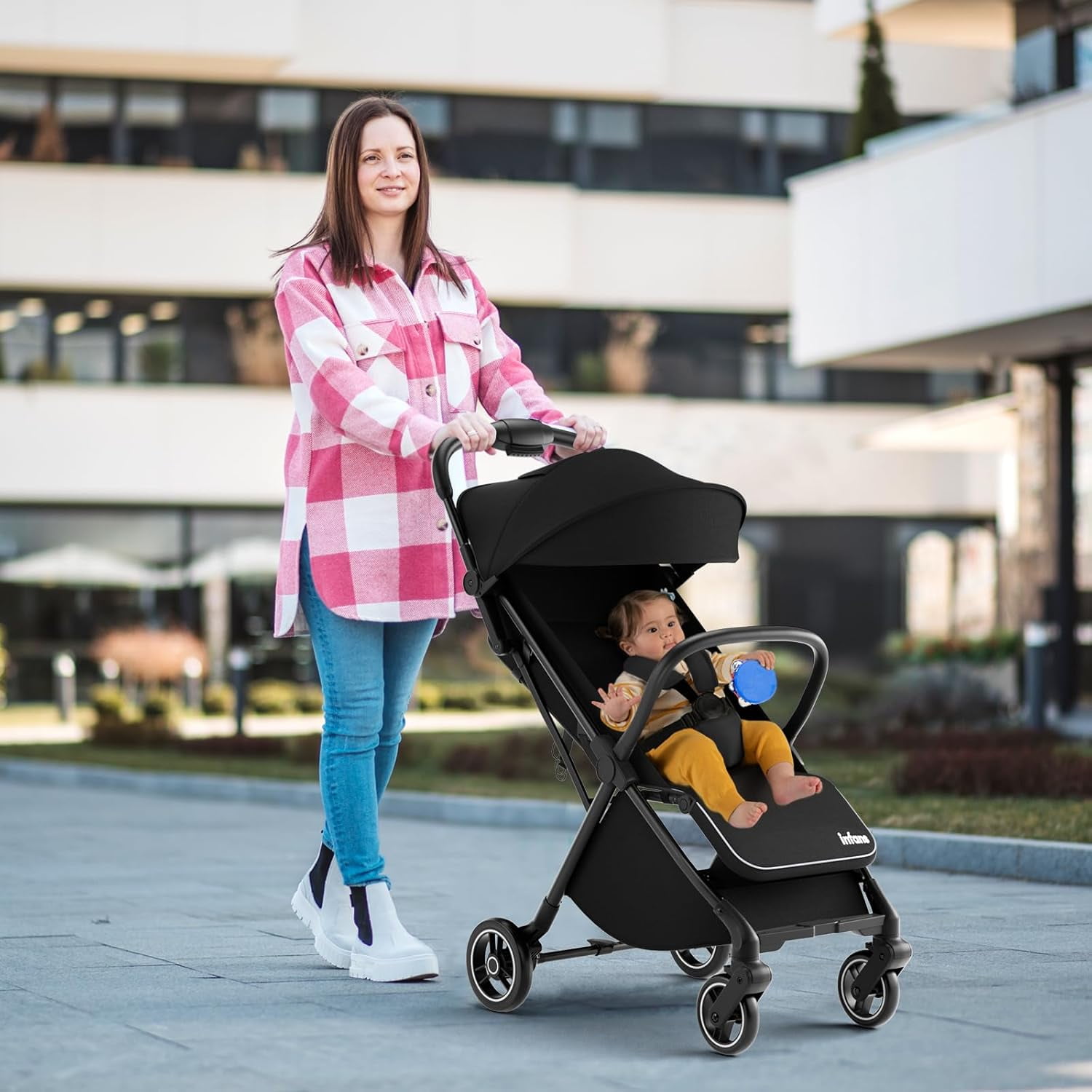 INFANS Lightweight Baby Stroller, 1 Second Fold, Compact Travel Stroller for Airplane with Aluminium Frame, Adjustable Backrest and Canopy, Foldable Infant Toddler Stroller - Image 5