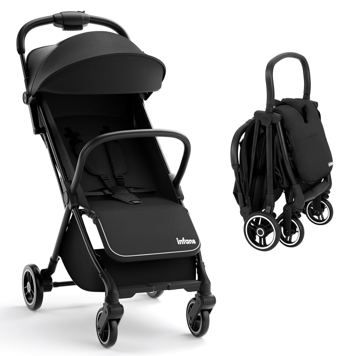 INFANS Lightweight Baby Stroller, 1 Second Fold, Compact Travel Stroller for Airplane with Aluminium Frame, Adjustable Backrest and Canopy, Foldable Infant Toddler Stroller