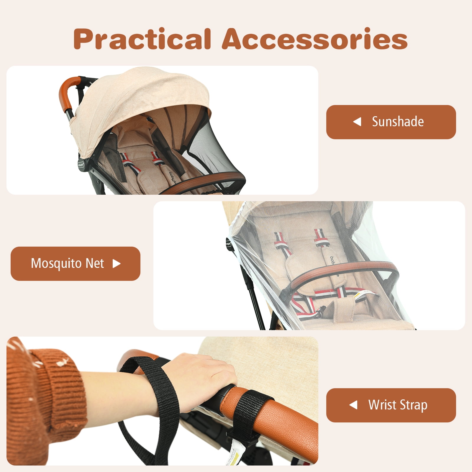 Infans Lightweight Baby Stroller Aluminium Frame w/ Net for Travel Beige - Image 2