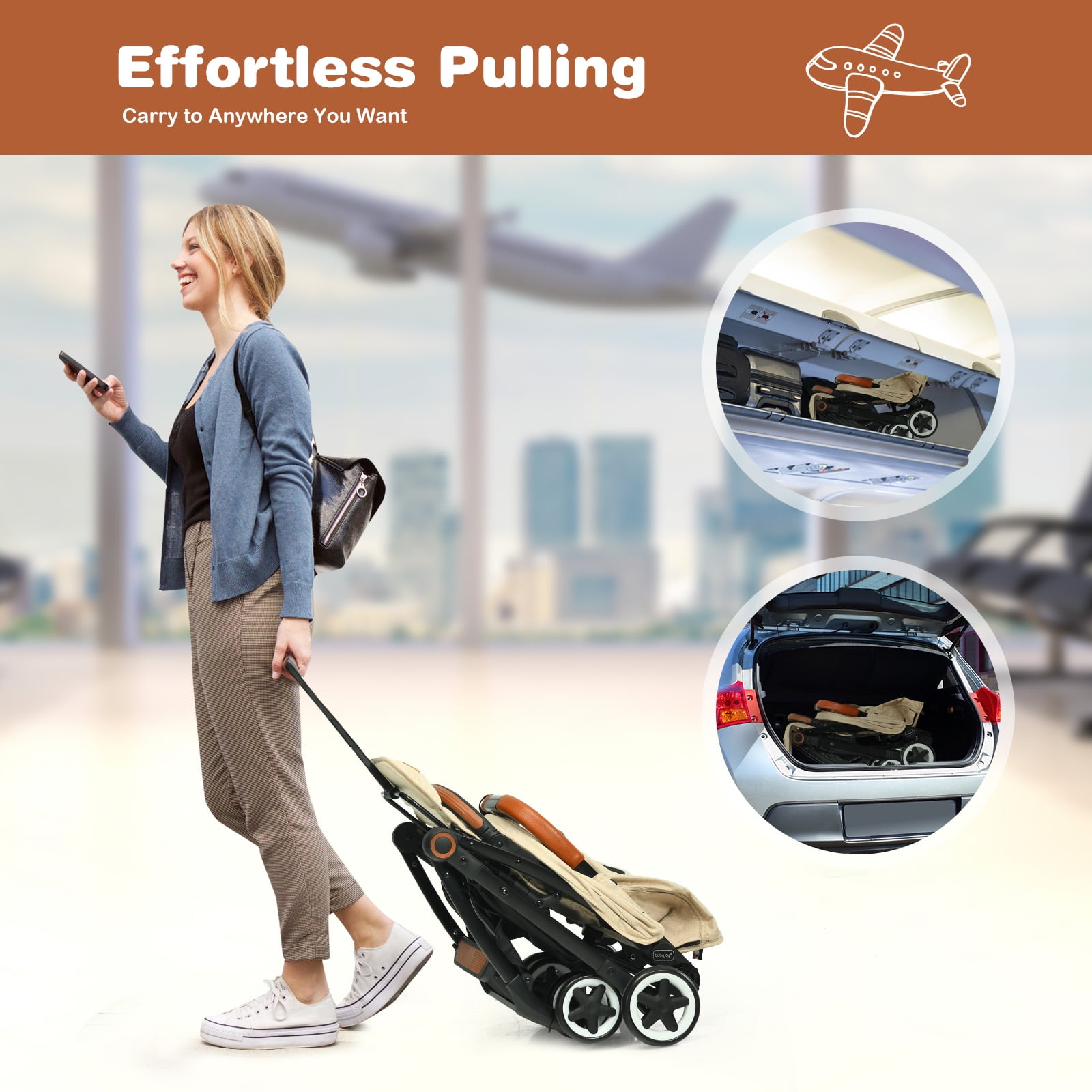 Infans Lightweight Baby Stroller Aluminium Frame w/ Net for Travel Beige - Image 4