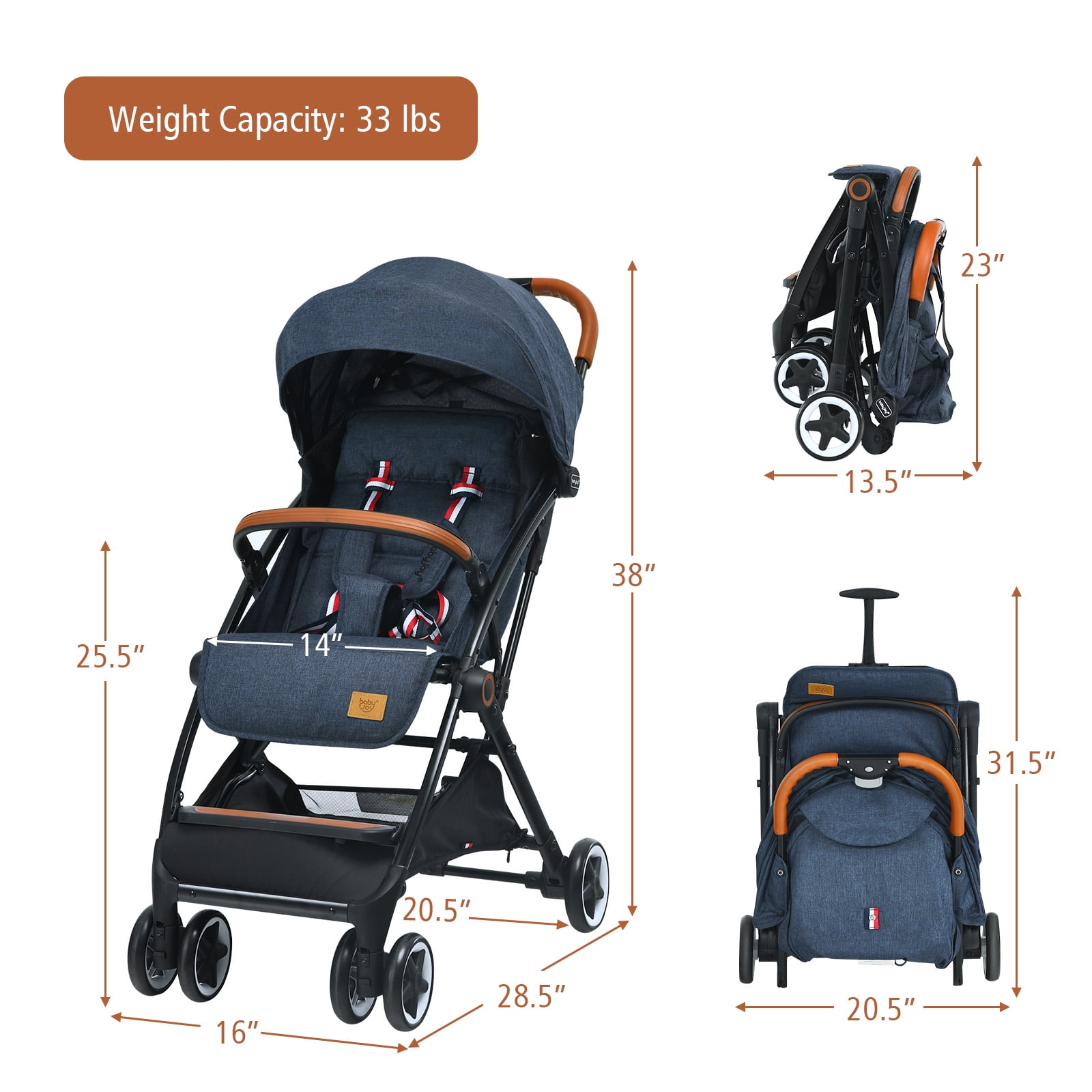 Infans Lightweight Baby Stroller Aluminium Frame w/ Net for Travel Blue - Image 5