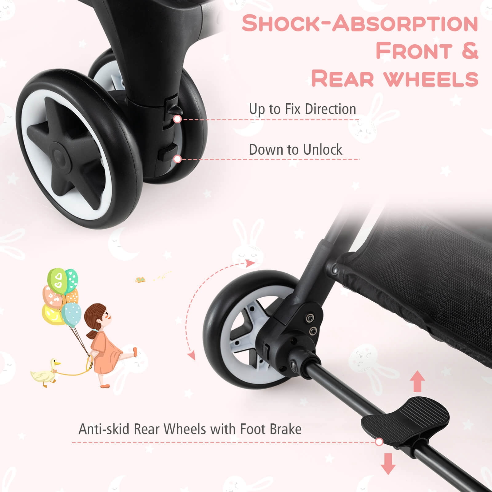 Infans Lightweight Baby Stroller Aluminium Frame w/ Net for Travel Pink - Image 4